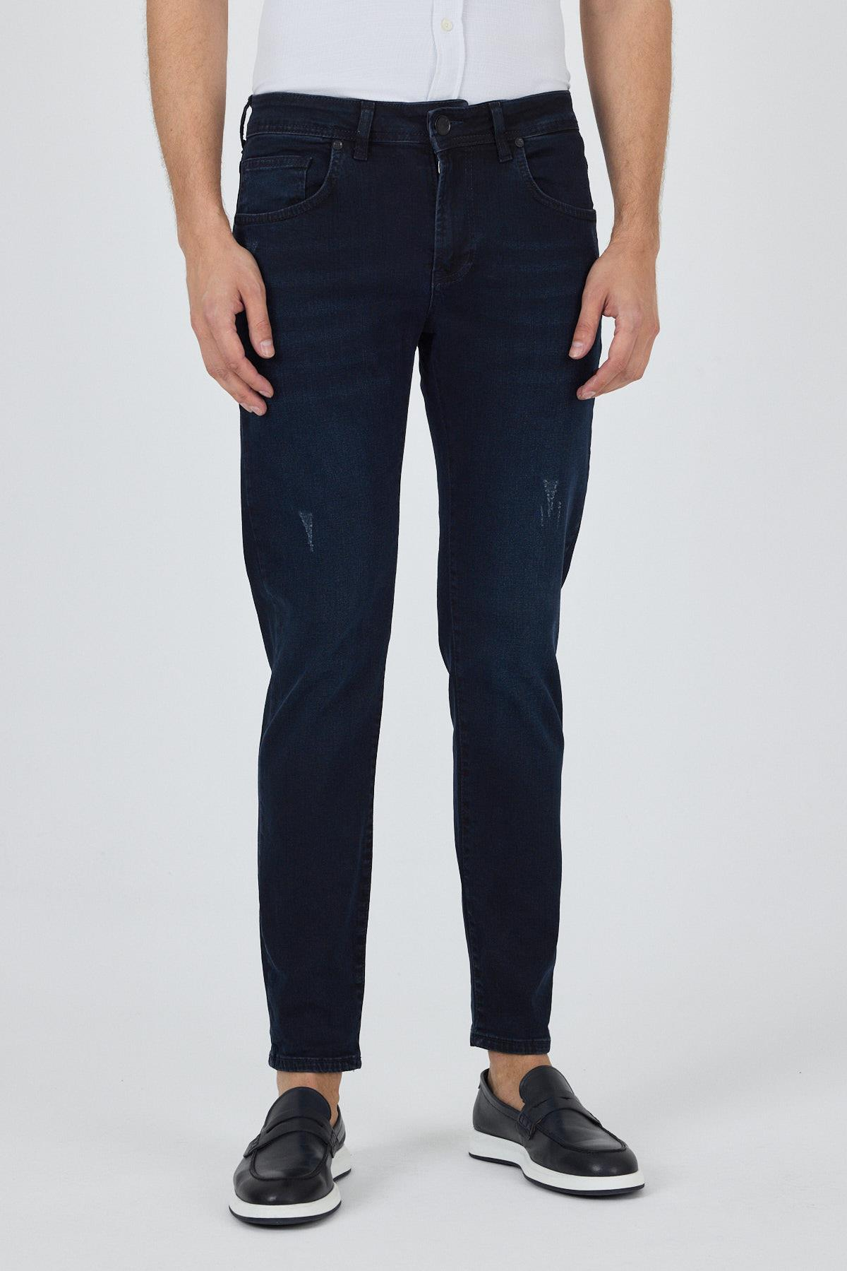 Lacivert Gabardin 5 Cep Düz Paça Casual Slim Fit Pamuklu Denim Pantolon 1023250150