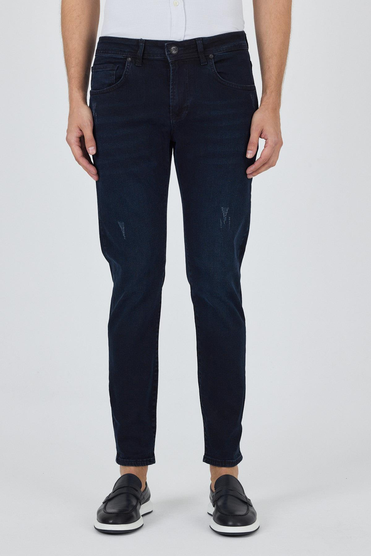 Lacivert Gabardin 5 Cep Düz Paça Casual Slim Fit Pamuklu Denim Pantolon 1023250150