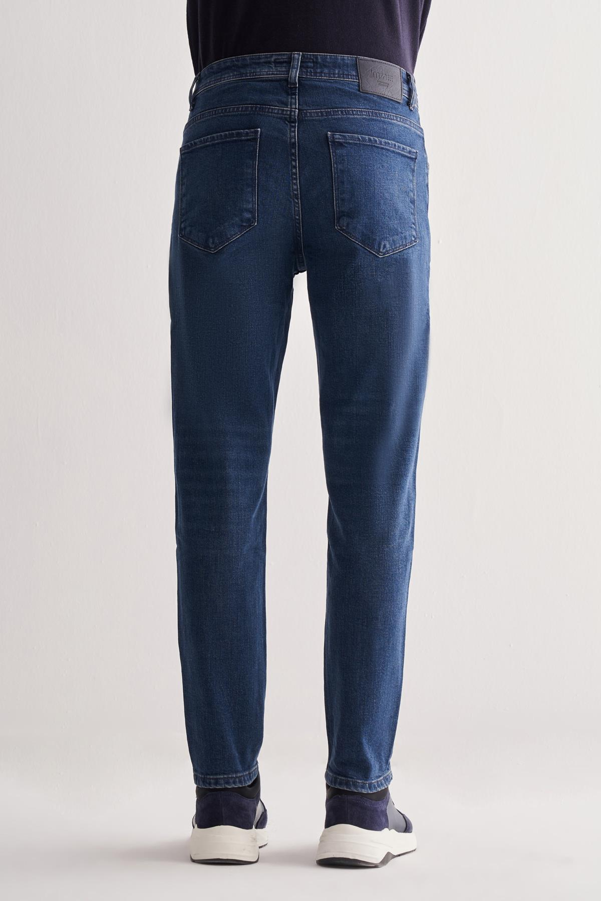 Lacivert Gabardin 5 Cep Düz Paça Casual Slim Fit Pamuklu Denim Pantolon 1023255151