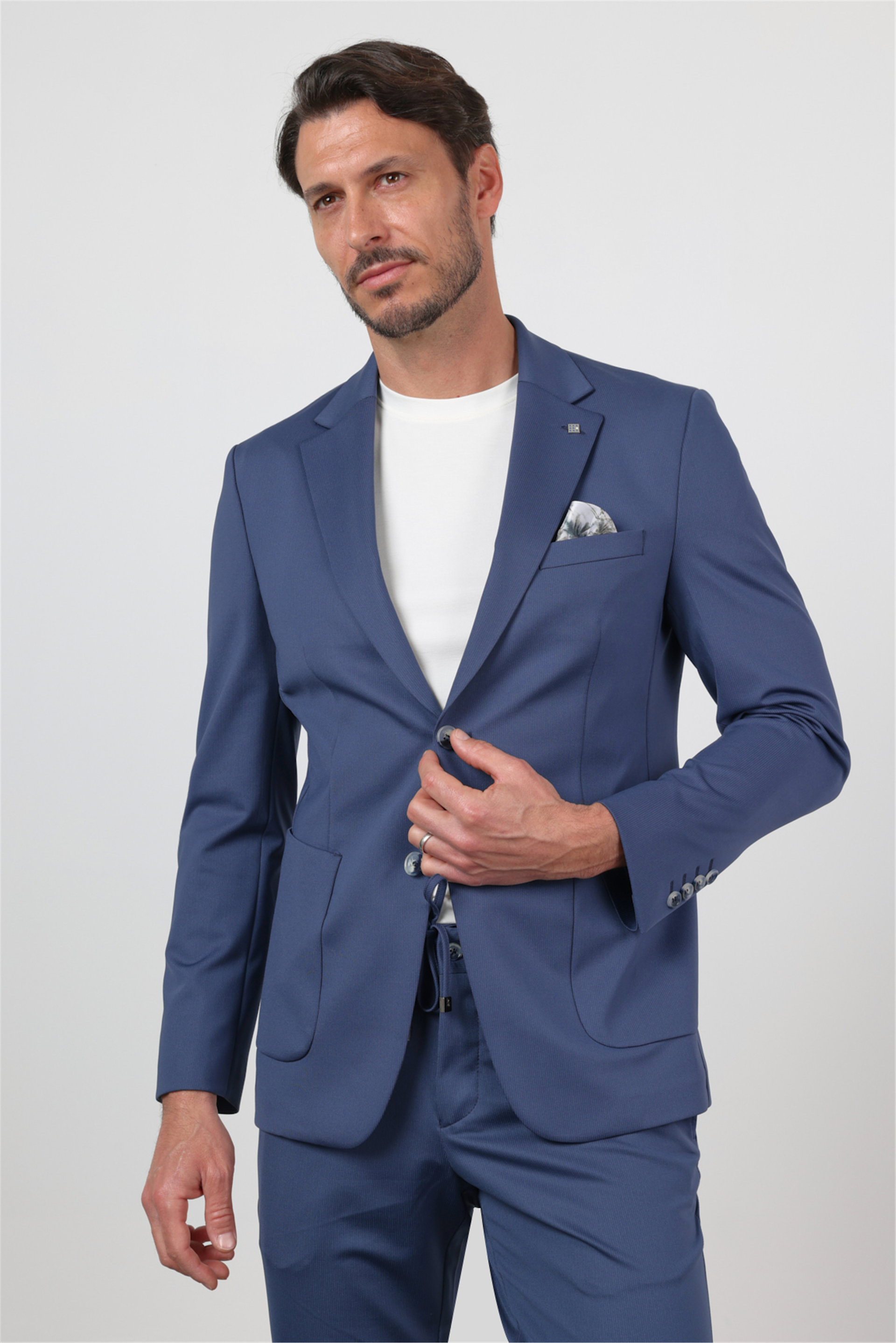 Lacivert Mono Yaka 6 Drop Slim Fit Esnek Beli Lastikli Takım Elbise 1001260165
