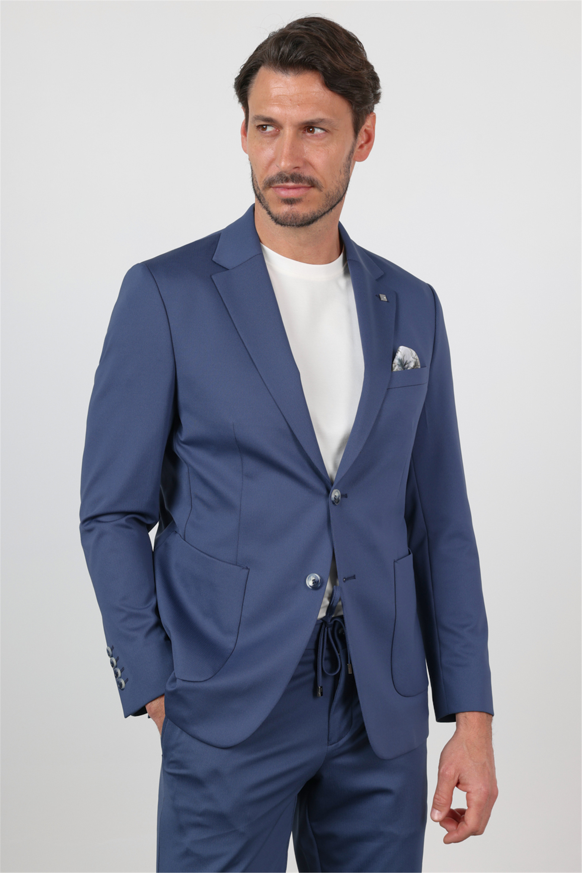 Lacivert Mono Yaka 6 Drop Slim Fit Esnek Beli Lastikli Takım Elbise 1001260165
