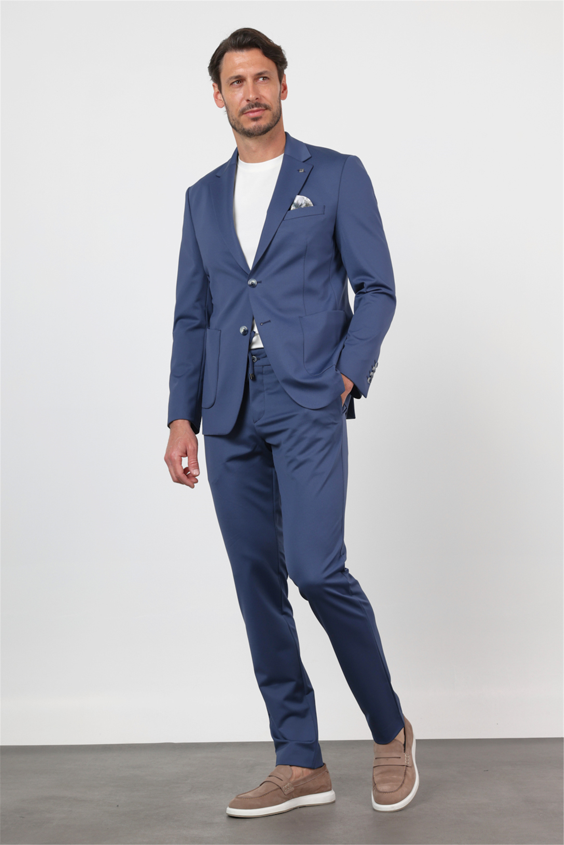 Lacivert Mono Yaka 6 Drop Slim Fit Esnek Beli Lastikli Takım Elbise 1001260165
