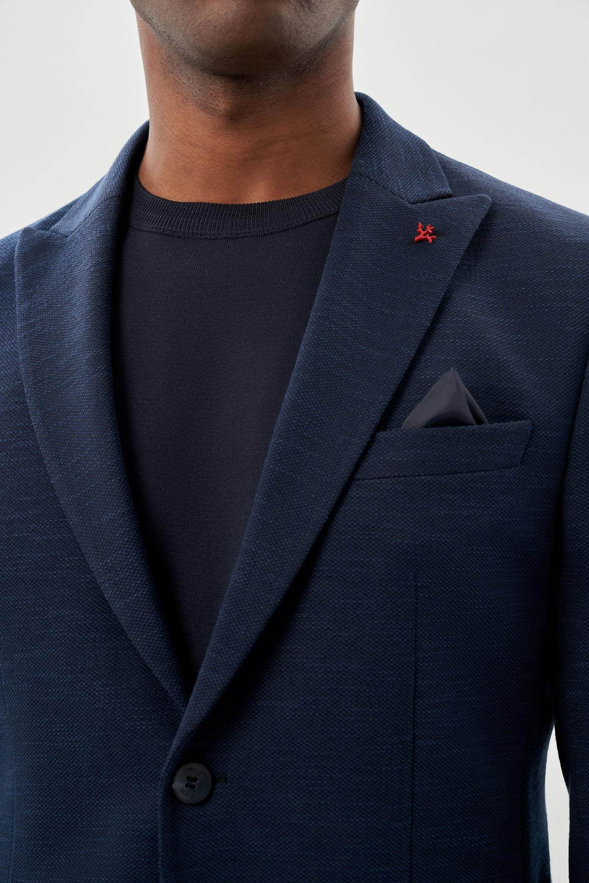 Lacivert  Örme Kılıç Yaka 6 Drop Slim Fit Ceket 1002245155
