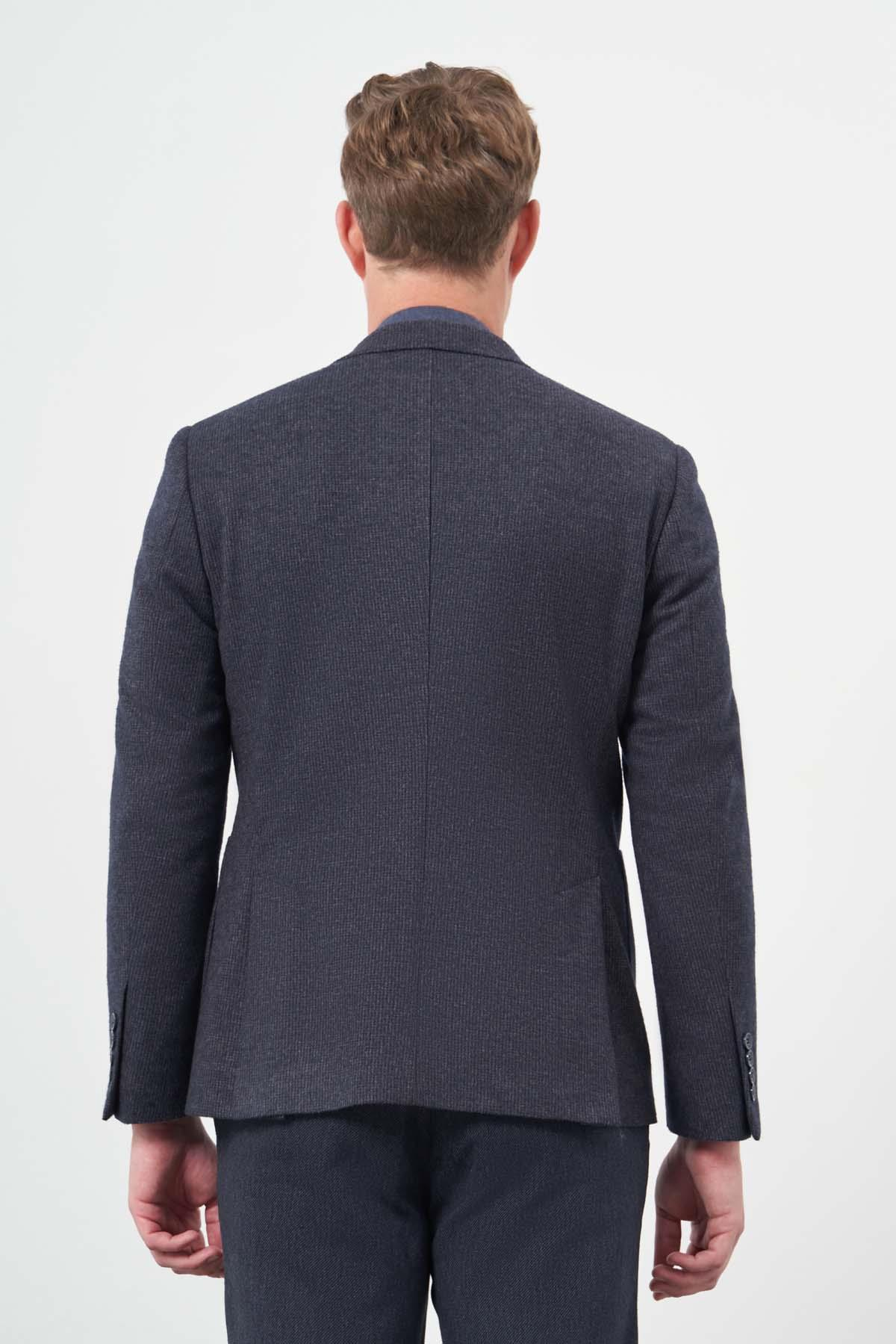 Lacivert Örme Mono Yaka 6 Drop Slim Fit Ceket 1002245151