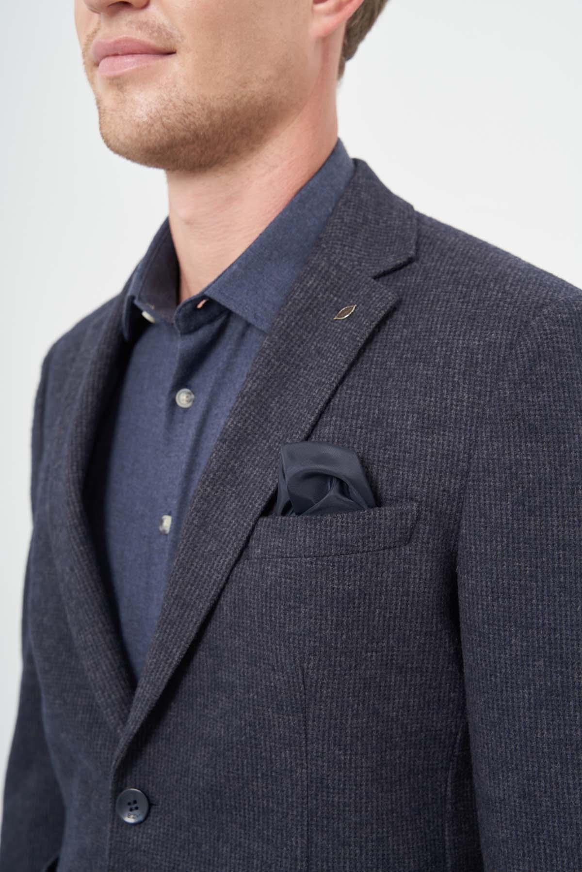 Lacivert Örme Mono Yaka 6 Drop Slim Fit Ceket 1002245151