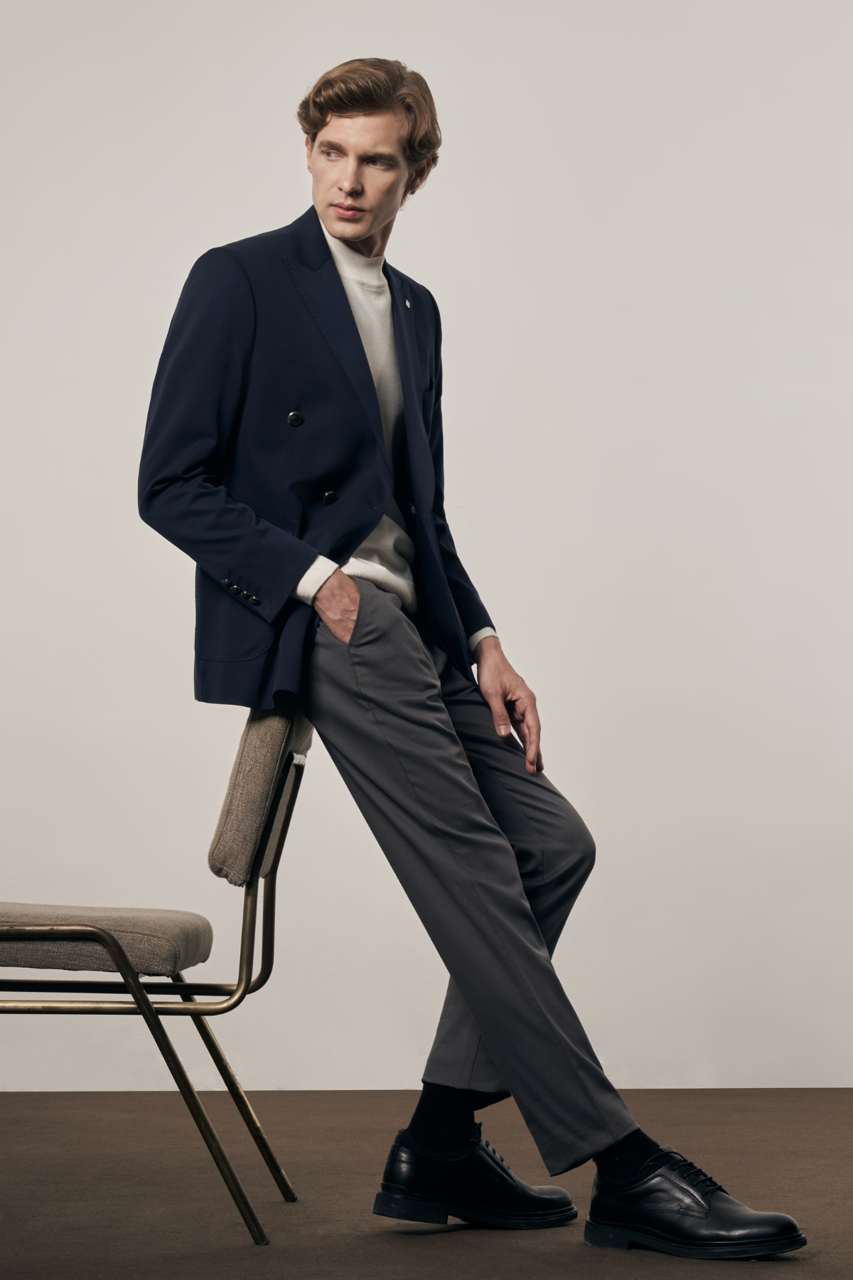 Lacivert Kılıç Yaka Pamuklu 6 Drop Slim Fit Classic Kruvaze Ceket 1002255113