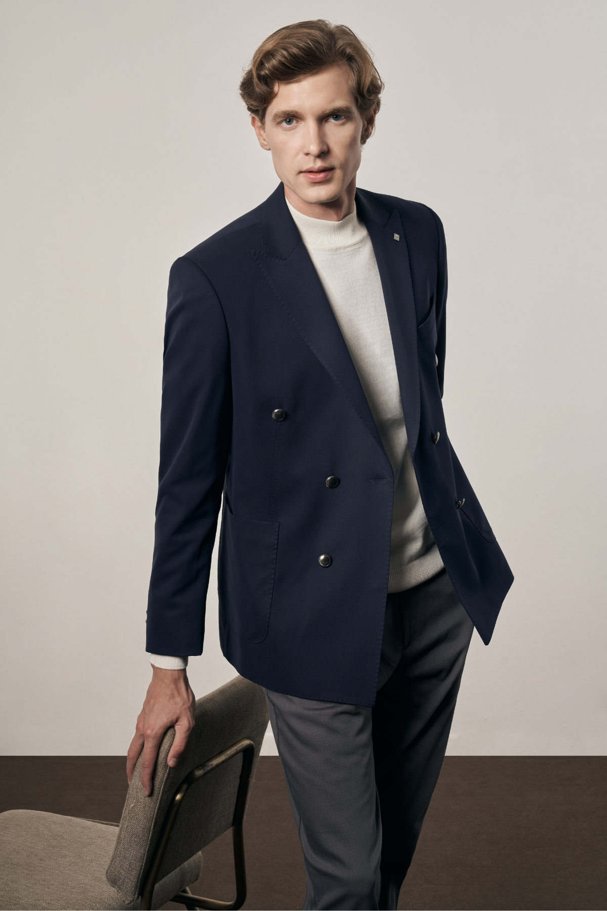 Lacivert Kılıç Yaka Pamuklu 6 Drop Slim Fit Classic Kruvaze Ceket 1002255113