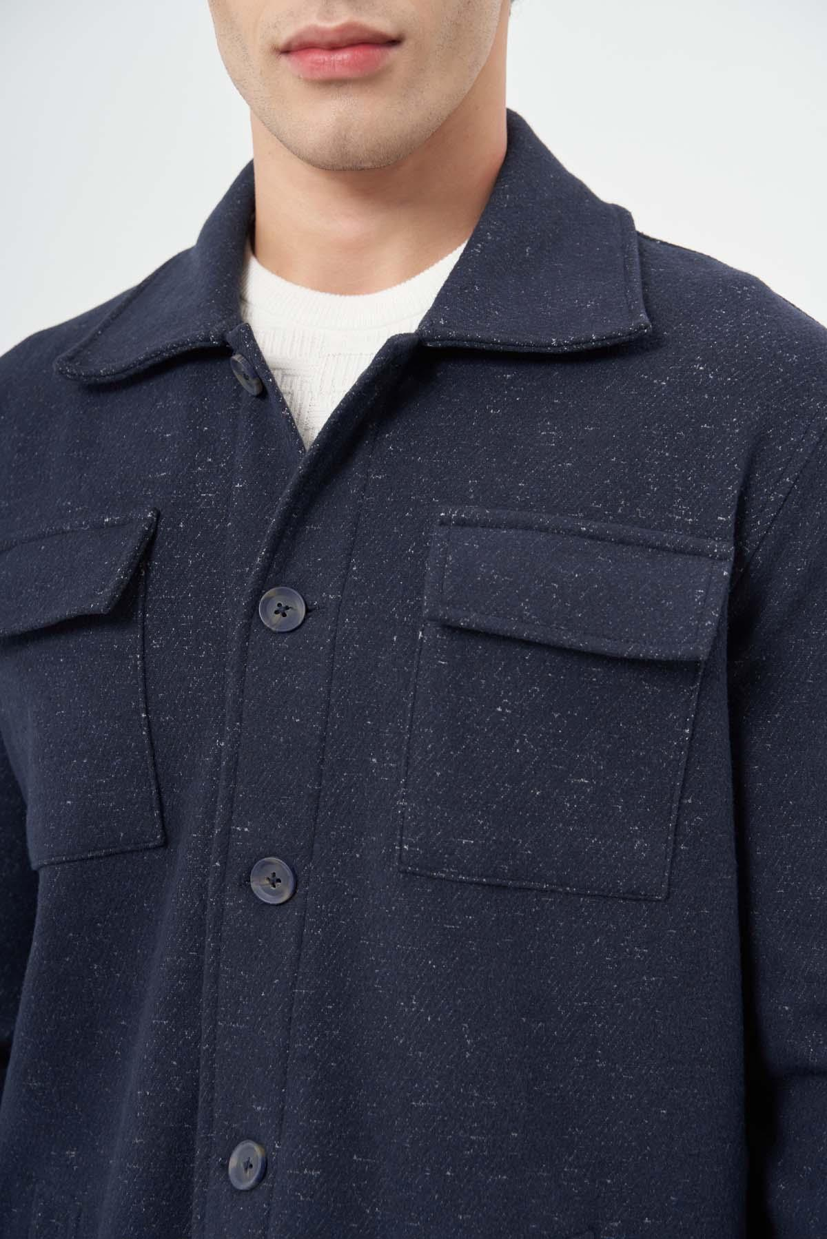Lacivert Örme Polo Yaka Jakarlı Desen Yırtmaçsız Astarsız Slim Fit Classic Mont 1007245160