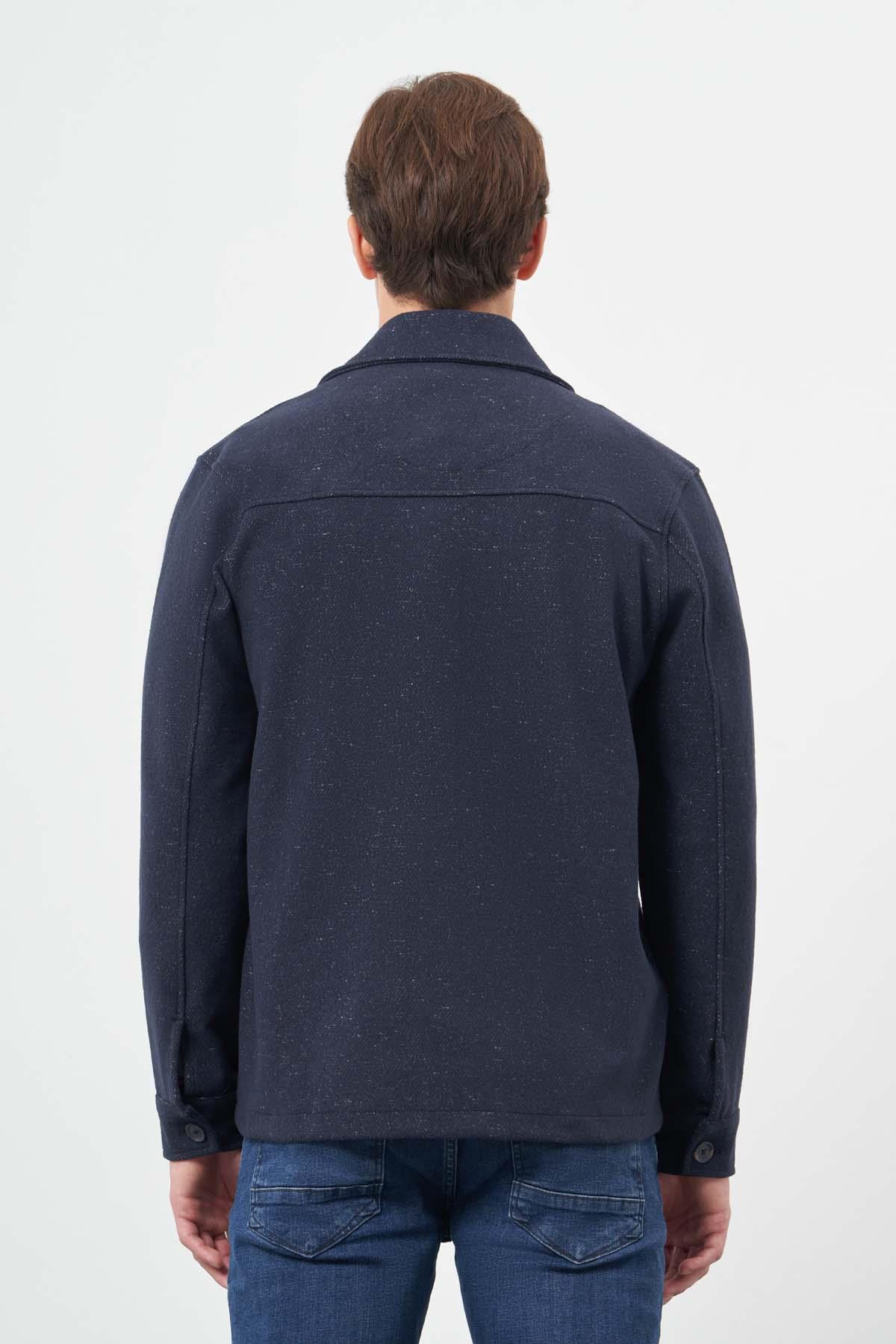 Lacivert Örme Polo Yaka Jakarlı Desen Yırtmaçsız Astarsız Slim Fit Classic Mont 1007245160