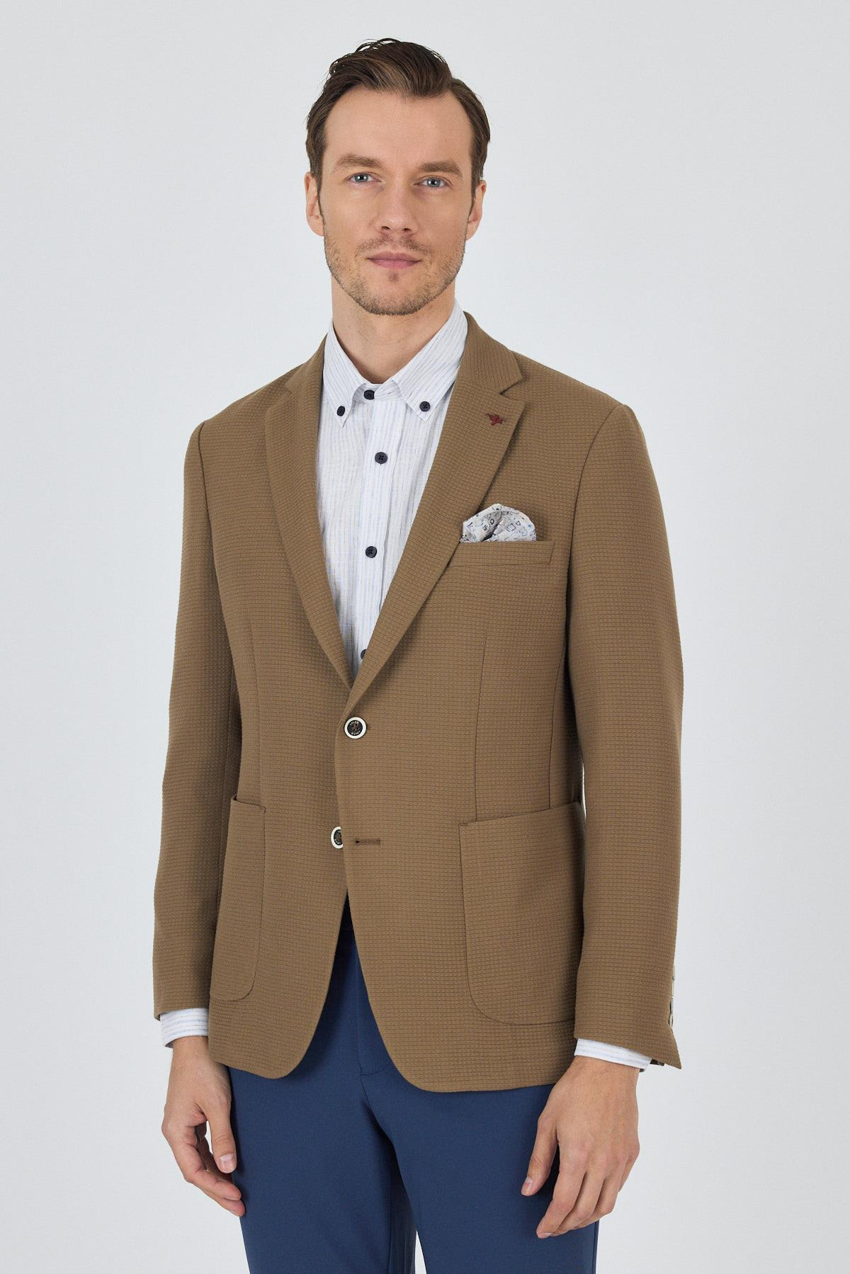 Vizon Mono Yaka Gofreli  Esnek 6 Drop Slim Fit Casual  Ceket 1002250125