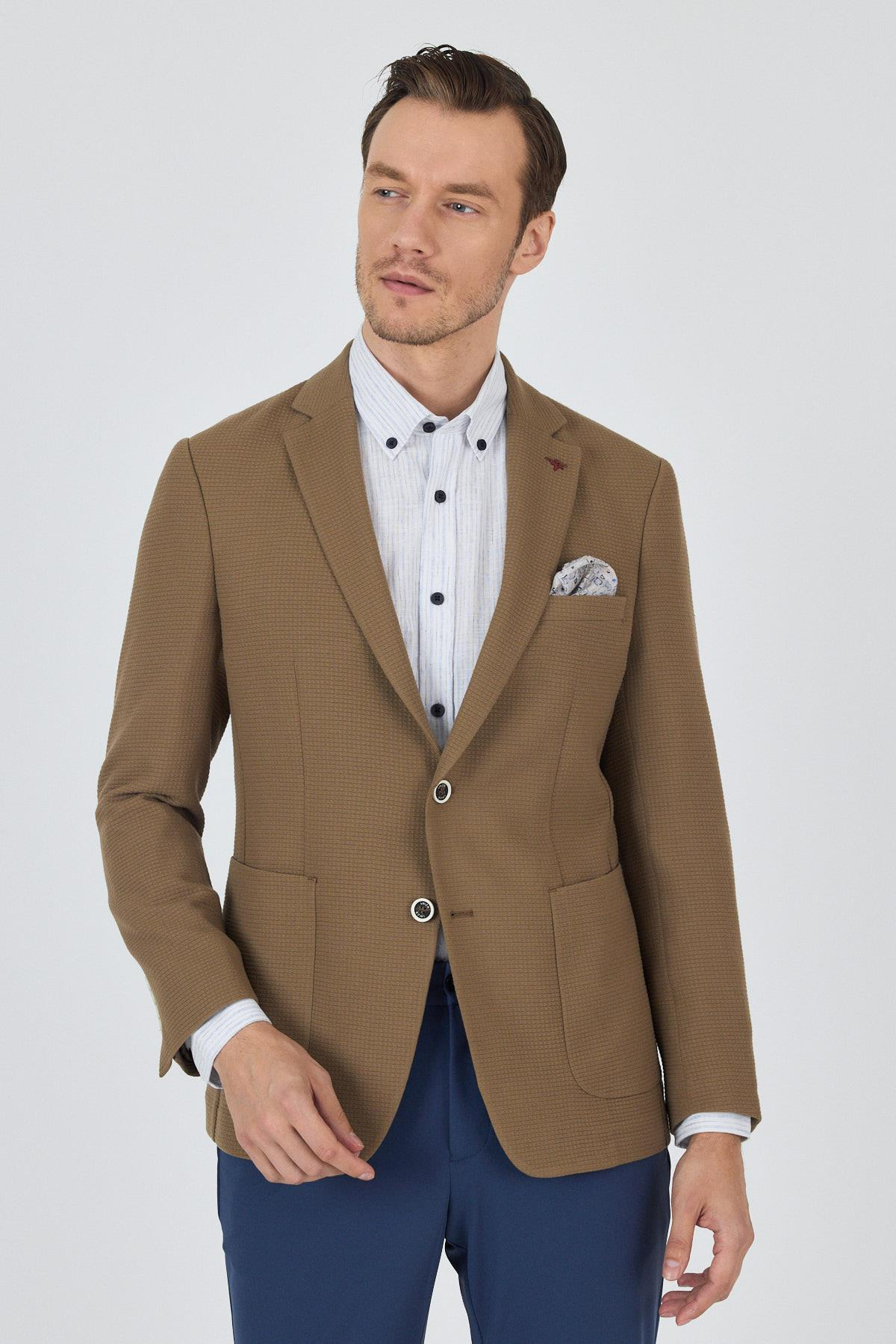 Vizon Mono Yaka Gofreli  Esnek 6 Drop Slim Fit Casual  Ceket 1002250125