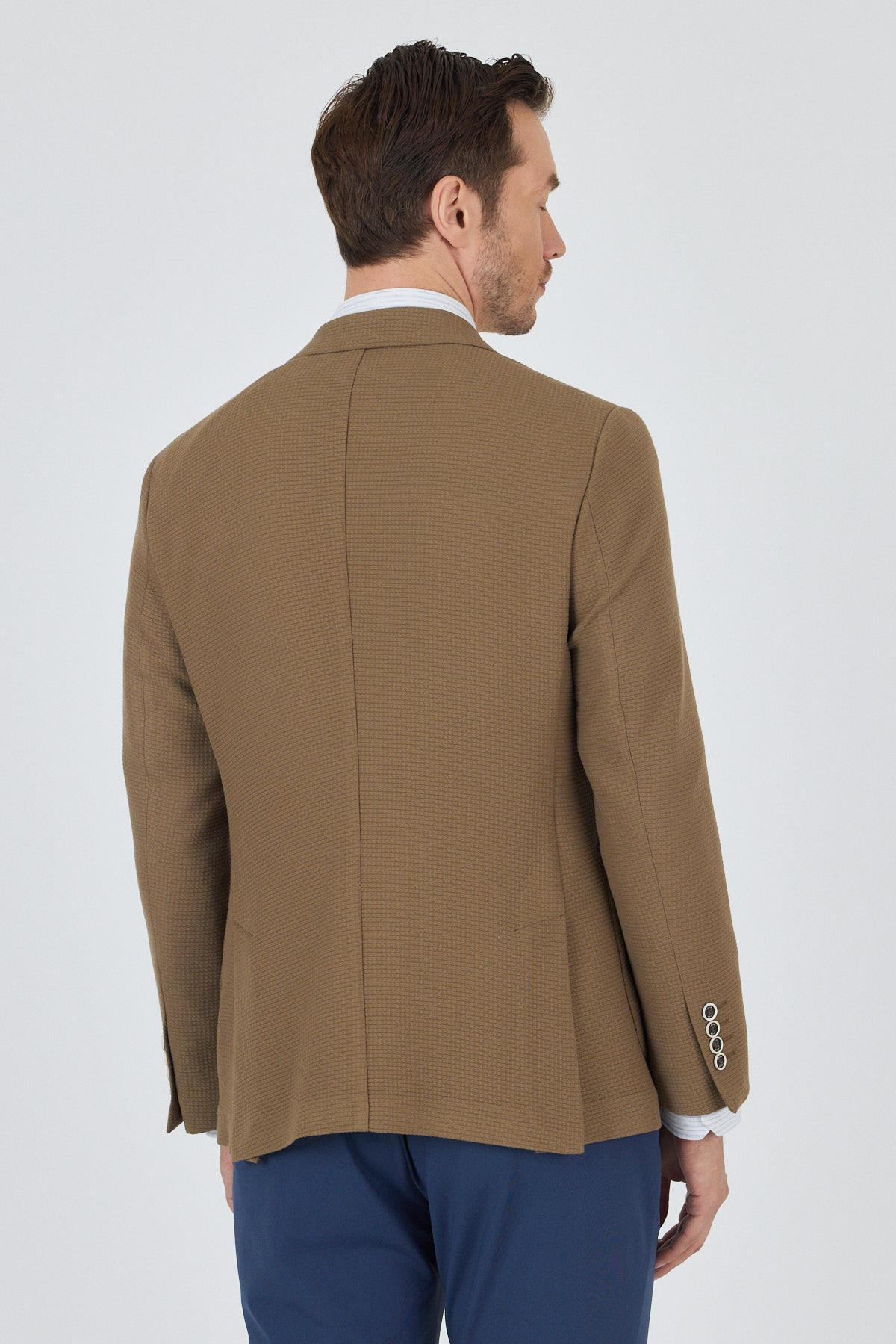 Vizon Mono Yaka Gofreli  Esnek 6 Drop Slim Fit Casual  Ceket 1002250125