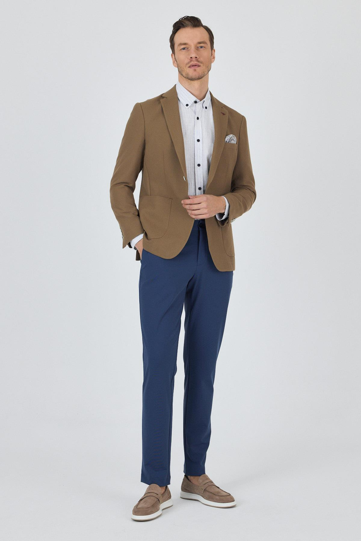 Vizon Mono Yaka Gofreli  Esnek 6 Drop Slim Fit Casual  Ceket 1002250125