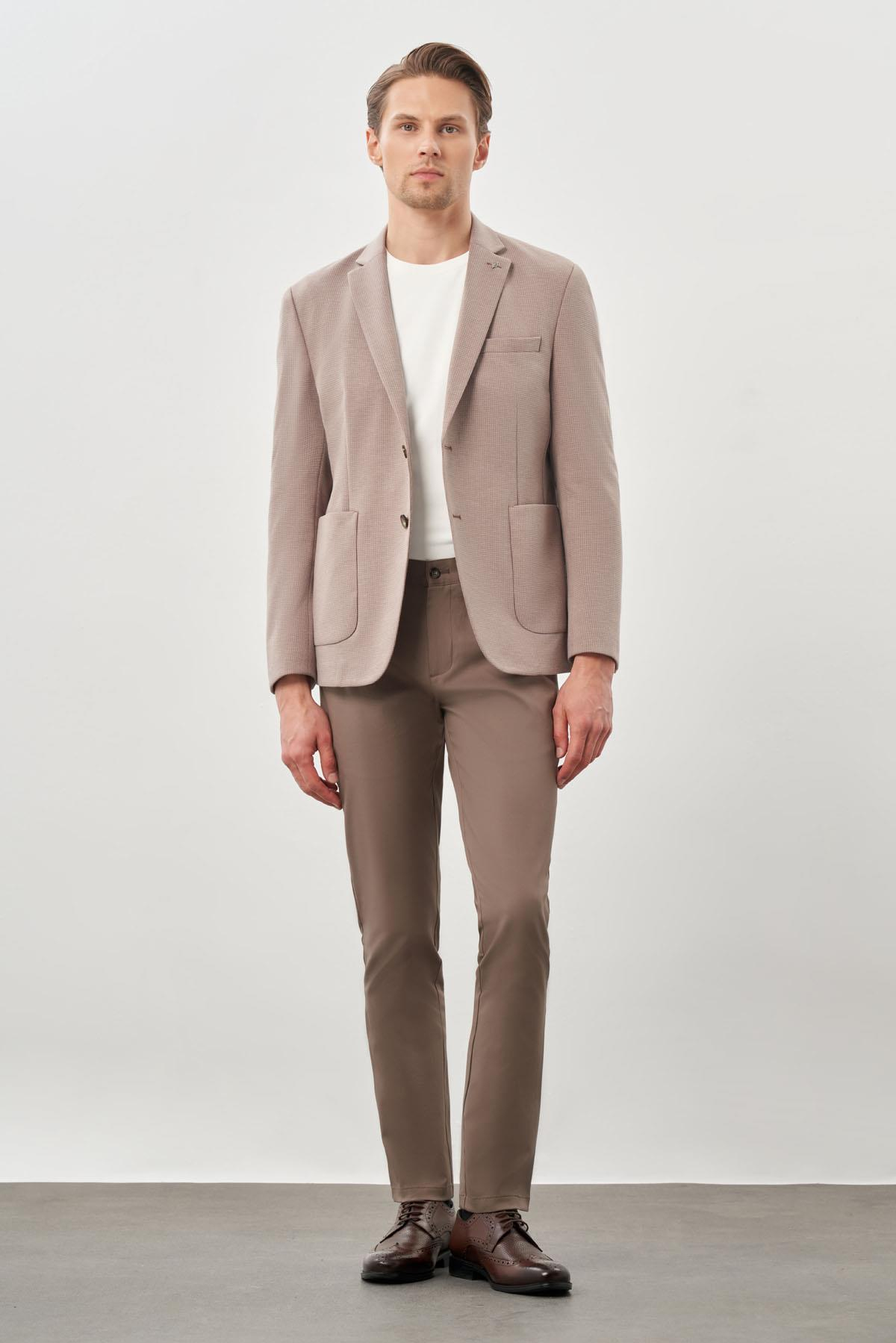 Vizon Kazayağı Desen Örme Mono Yaka 2 Düğme 6 Drop Slim Fit Classic Ceket 1002245166