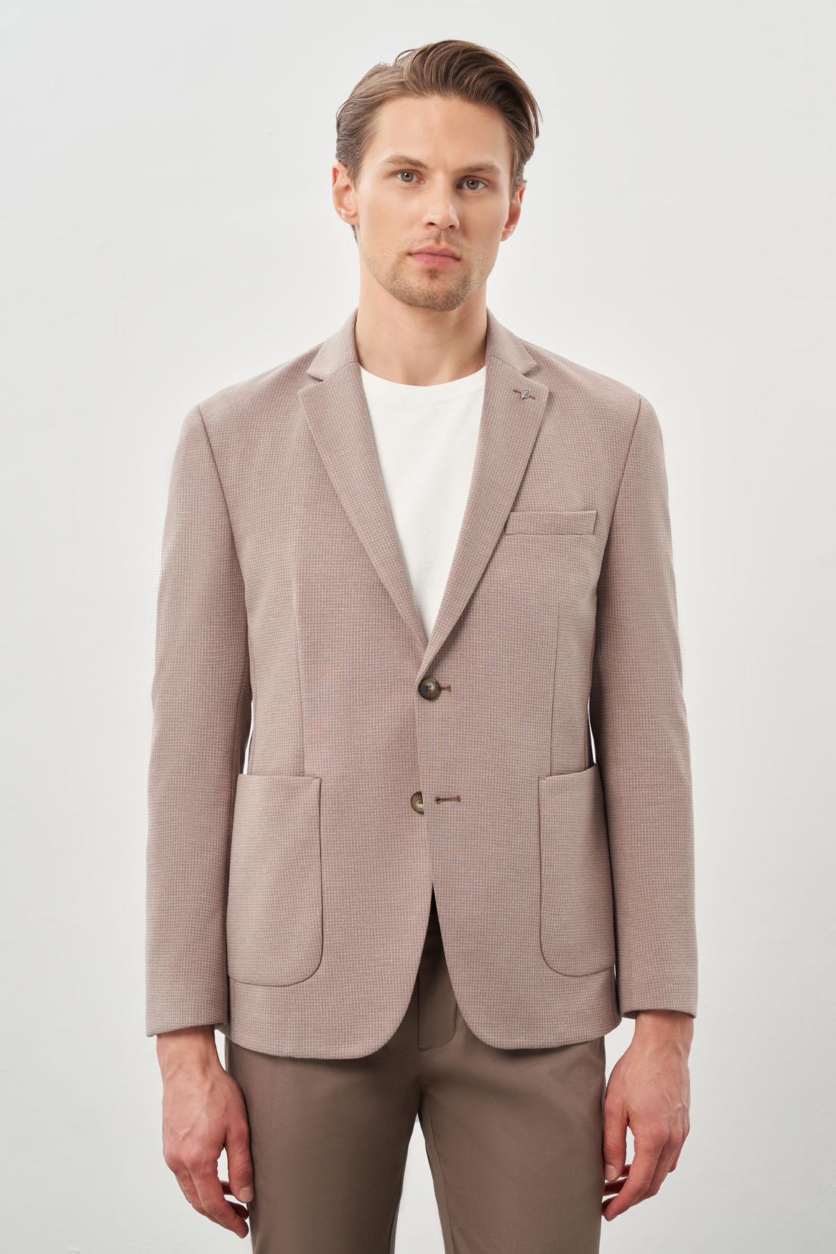 Vizon Kazayağı Desen Örme Mono Yaka 2 Düğme 6 Drop Slim Fit Classic Ceket 1002245166