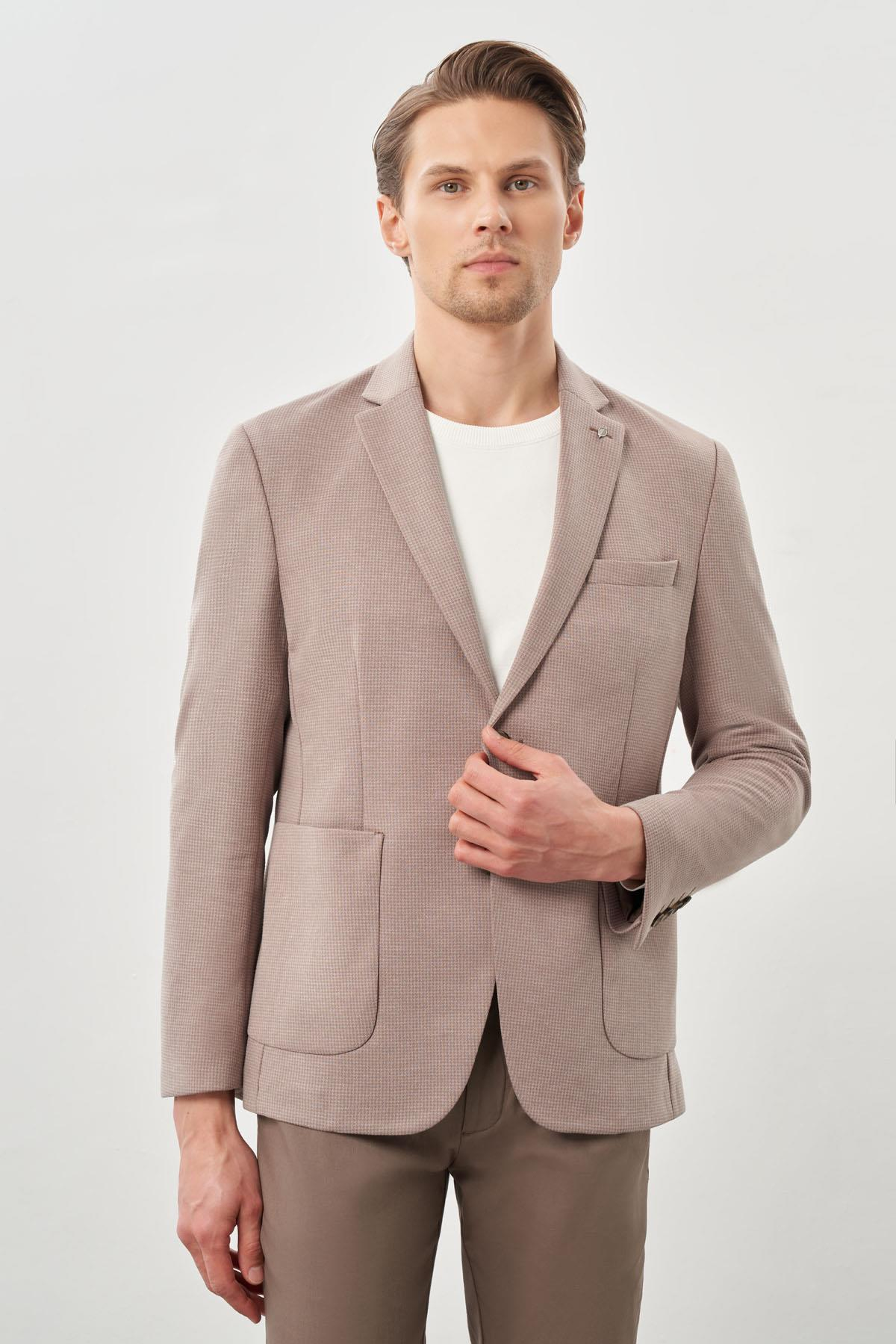 Vizon Kazayağı Desen Örme Mono Yaka 2 Düğme 6 Drop Slim Fit Classic Ceket 1002245166