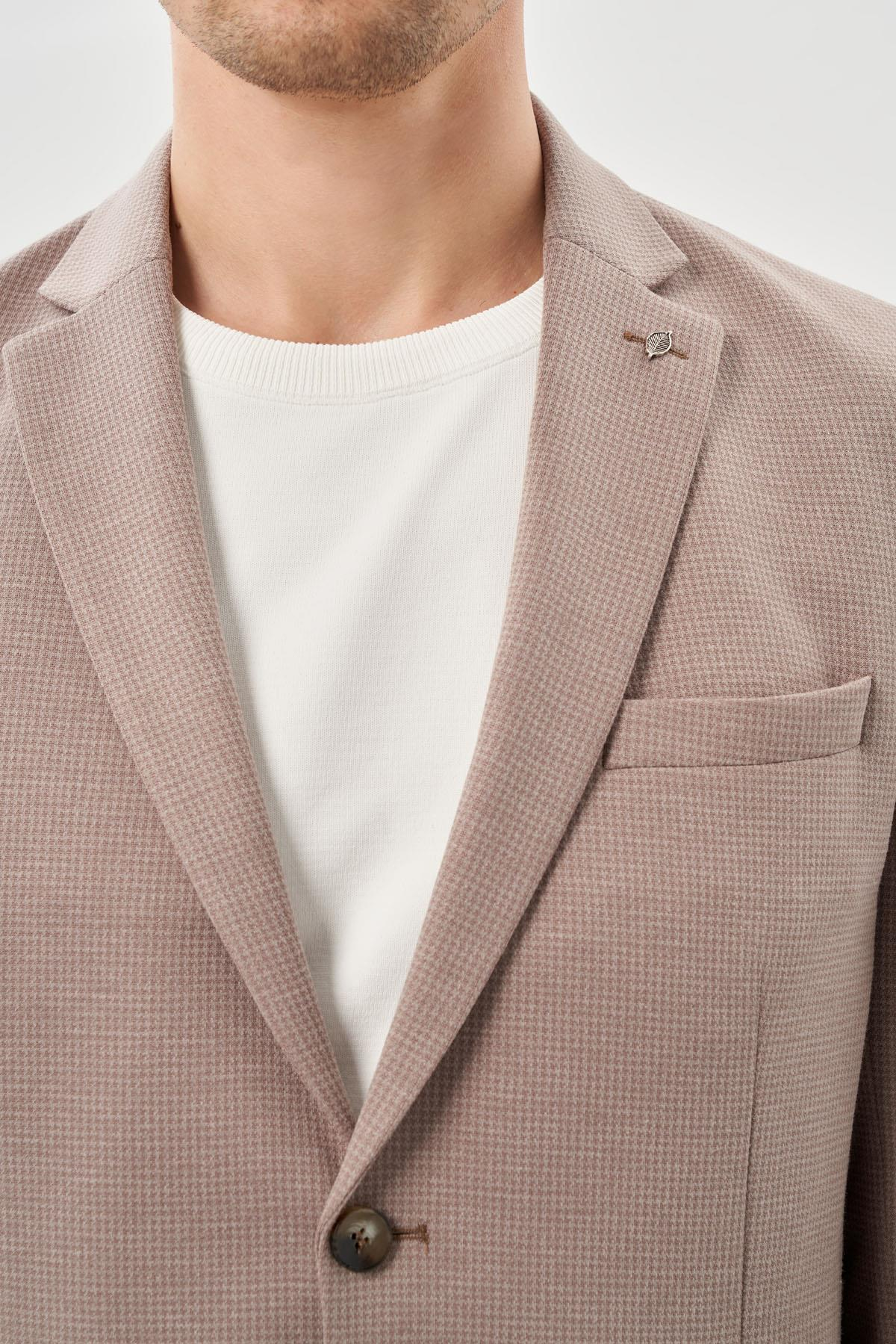Vizon Kazayağı Desen Örme Mono Yaka 2 Düğme 6 Drop Slim Fit Classic Ceket 1002245166