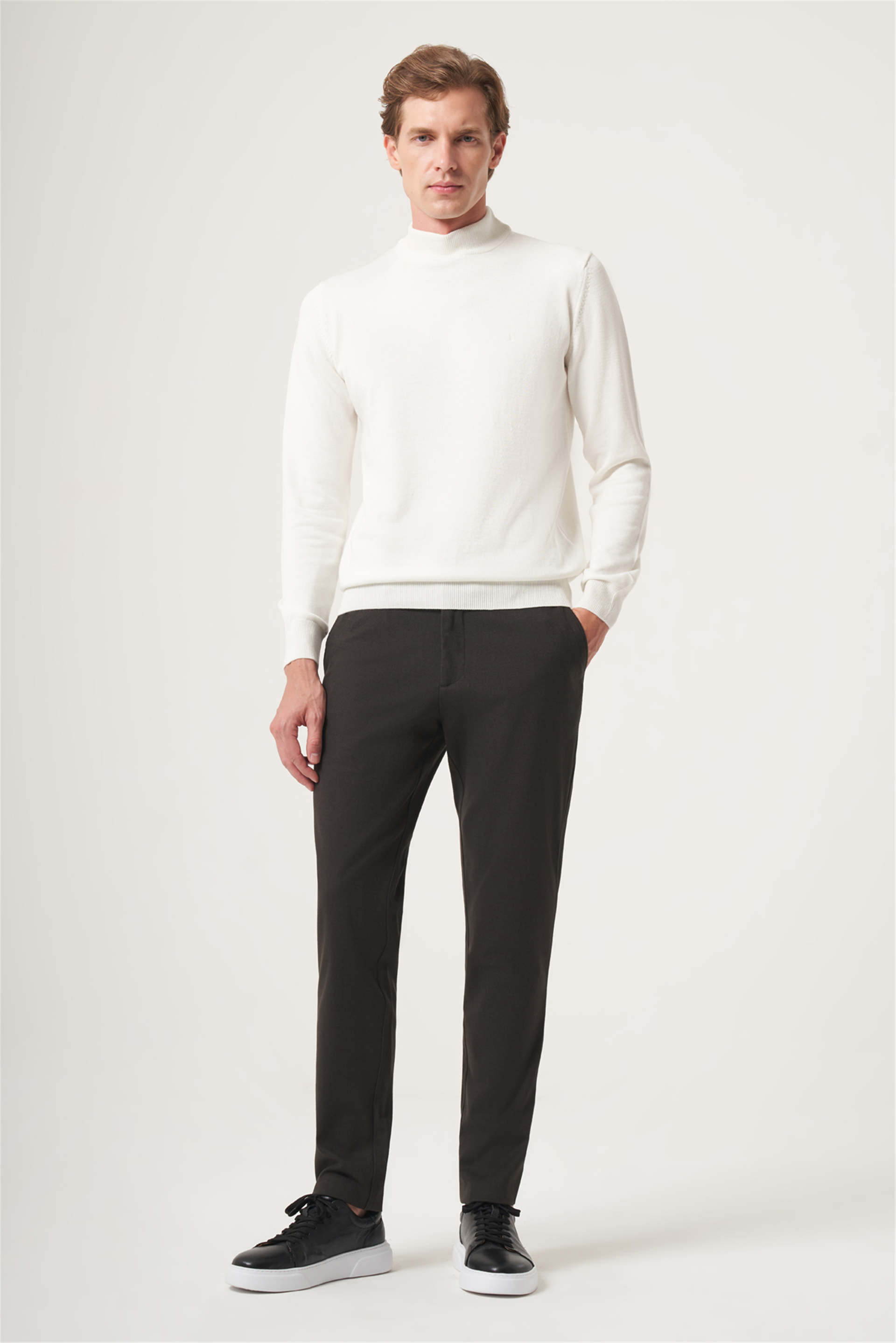 Krem Rengi Balıkçı Yaka Uzun Kol Örme Comfort Fit Pamuklu Kazak 1012265001