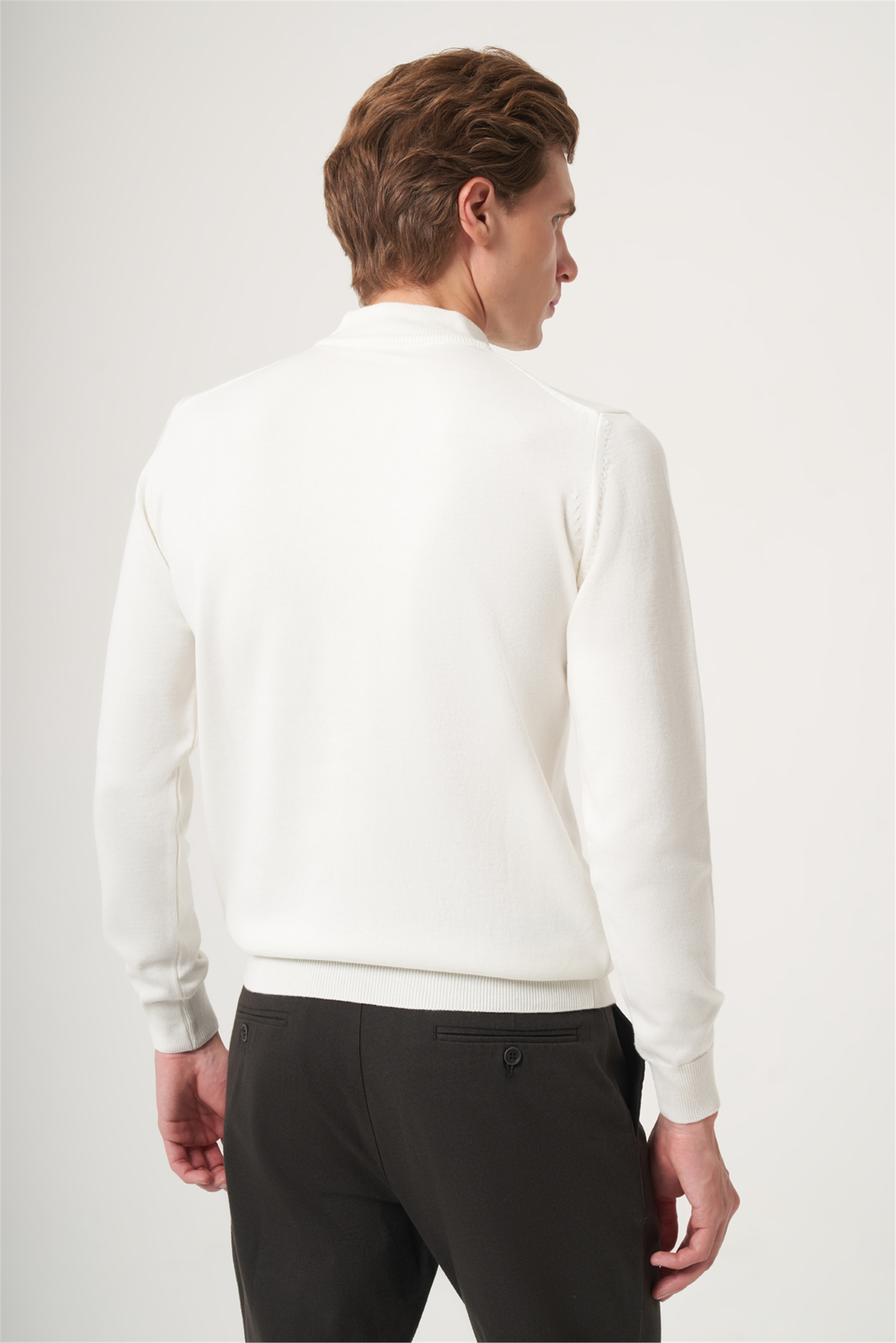 Krem Rengi Balıkçı Yaka Uzun Kol Örme Comfort Fit Pamuklu Kazak 1012265001