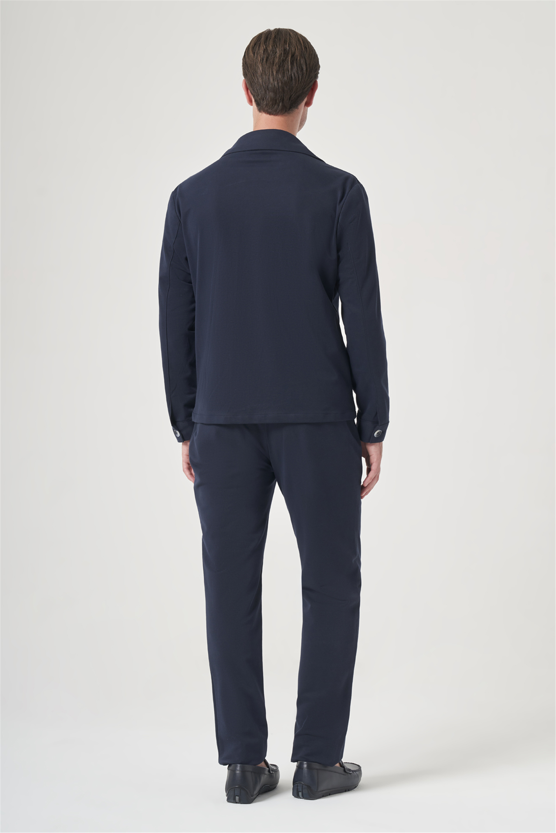 Lacivert Berberi Yaka Örme Beli Lastikli 6 Drop Slim Fit Astarsız Esnek Takım Elbise 1001260177