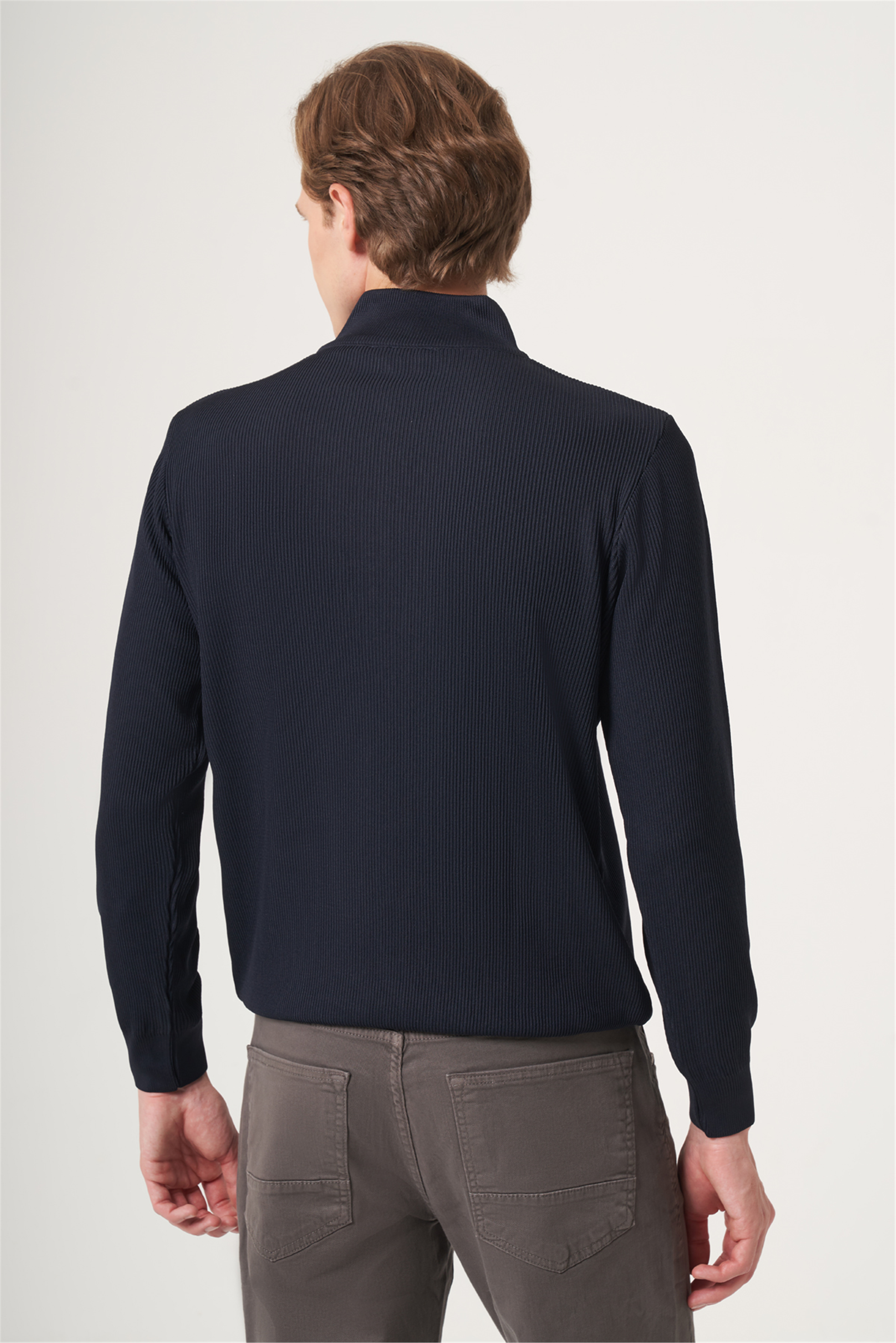 Lacivert Dik Yaka Uzun Kol Örme Comfort Fit Pamuklu Kazak 1012265158