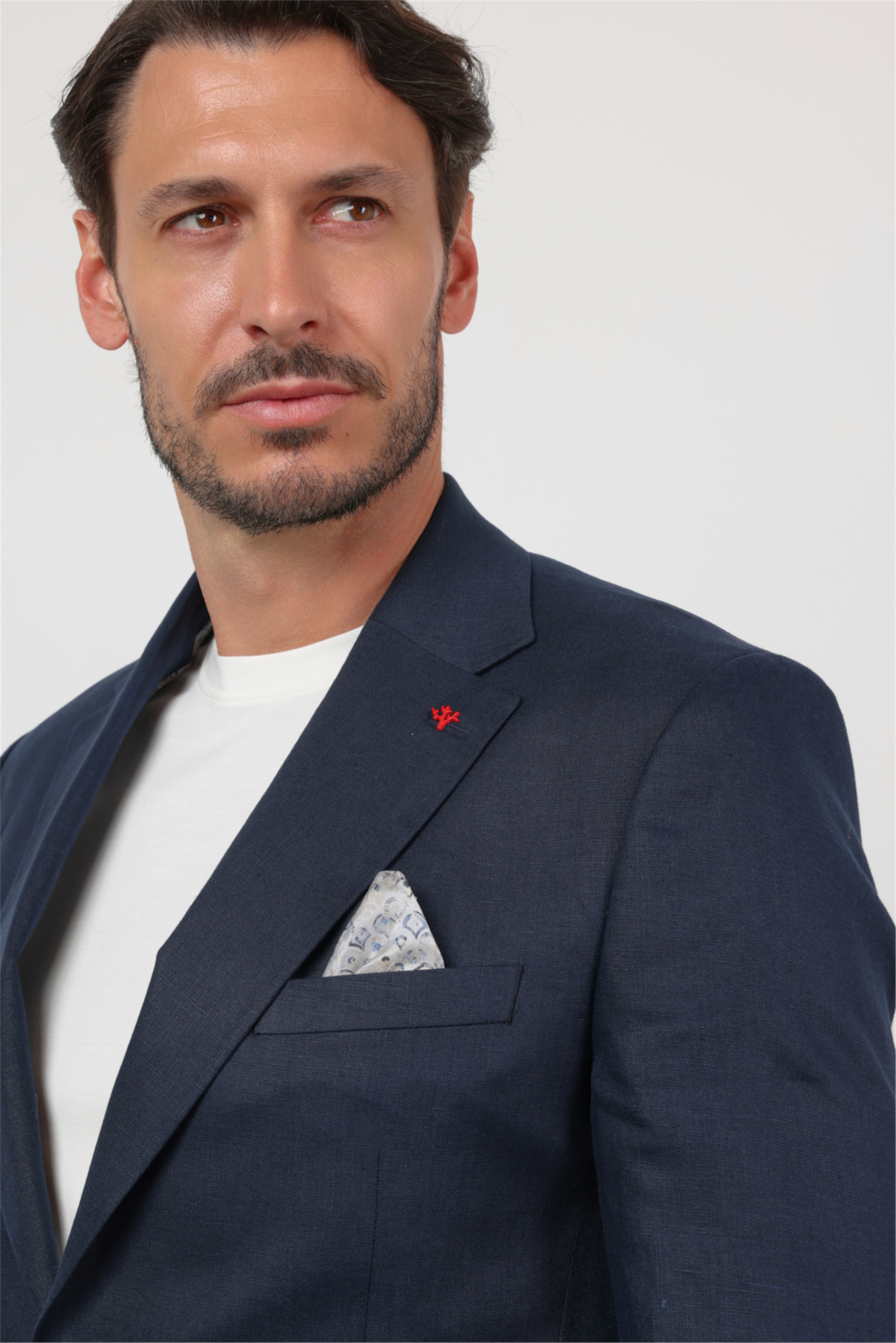 Lacivert Mono Yaka Keten 6 Drop Slim Fit Yarım Astar %100 Keten Takım Elbise 1001260164