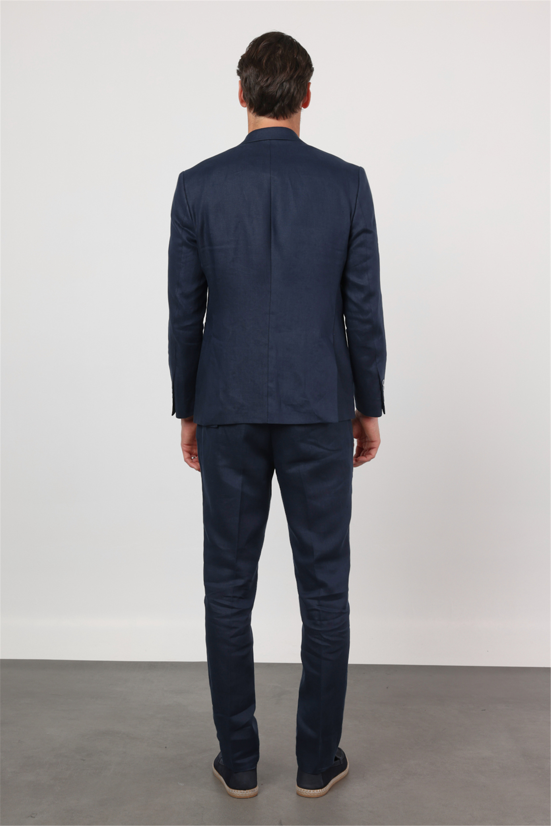 Lacivert Mono Yaka Keten 6 Drop Slim Fit Yarım Astar %100 Keten Takım Elbise 1001260164