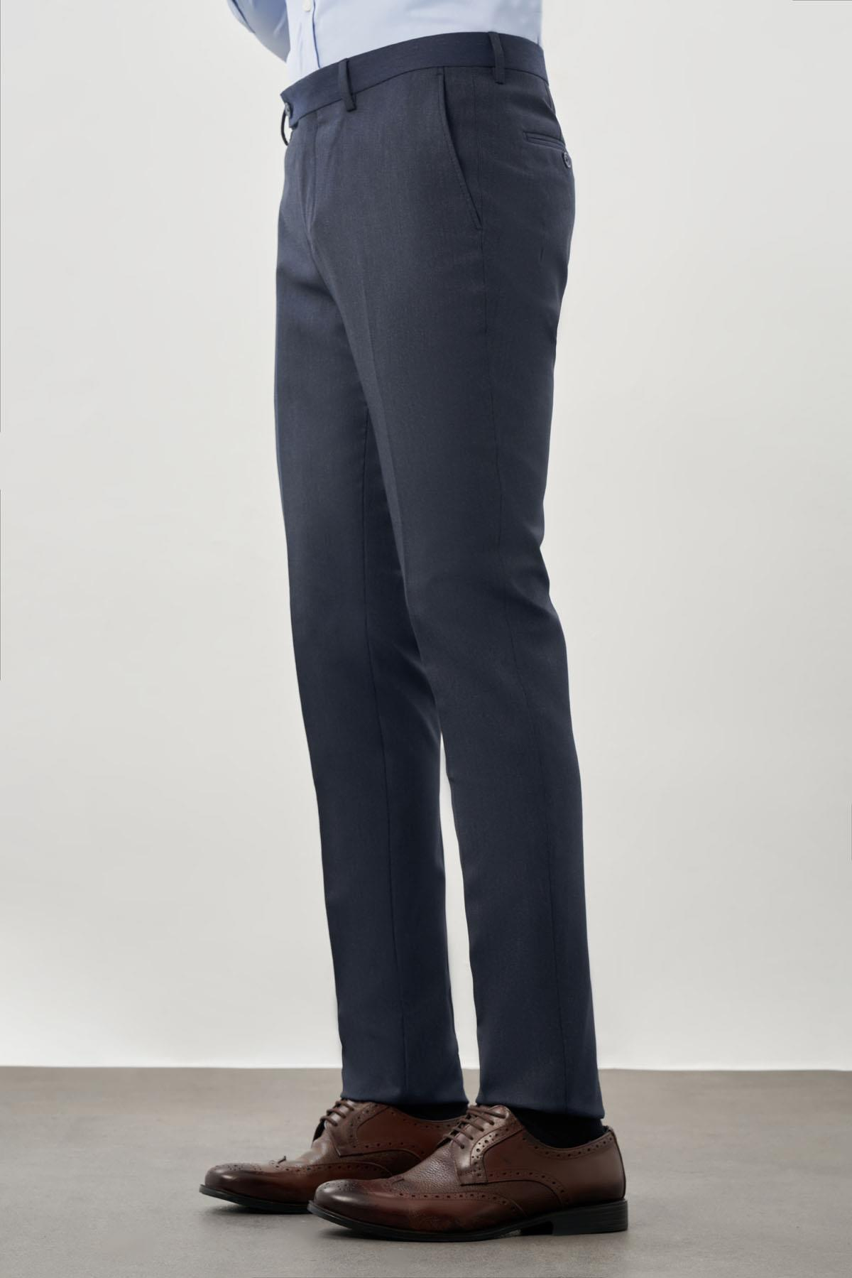 Lacivert Esnek Yandan Cepli Slim Fit Classic Pantolon 1003245209