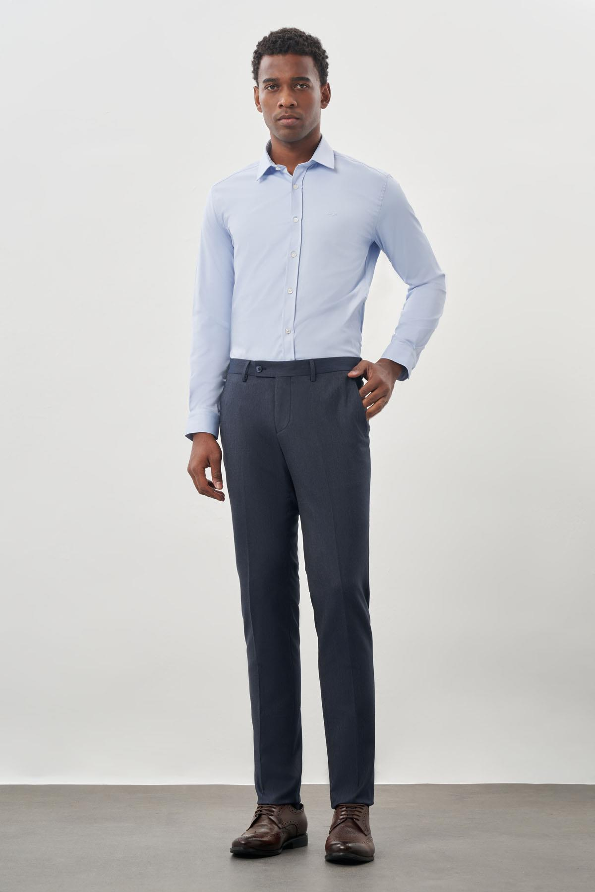Lacivert Esnek Yandan Cepli Slim Fit Classic Pantolon 1003245209