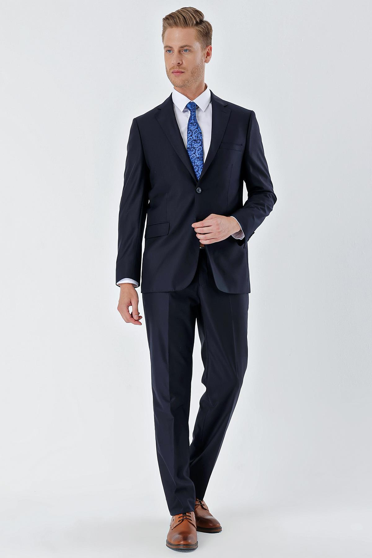 Lacivert Mono Yaka 8 Drop Slim Fit Tam Astar Esnek Takım Elbise 1001240006