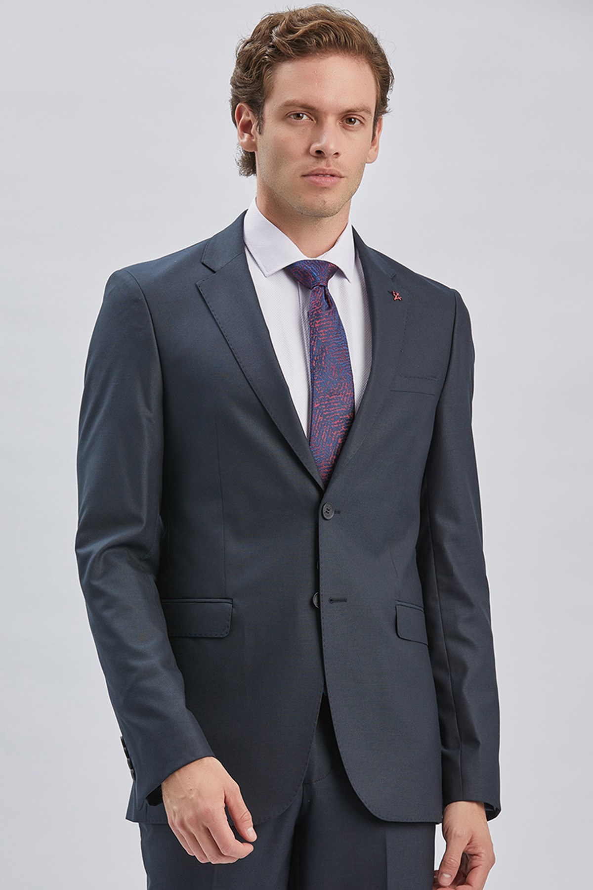 Lacivert Mono Yaka 8 Drop Slim Fit Tam Astar Esnek Takım Elbise 1001255006