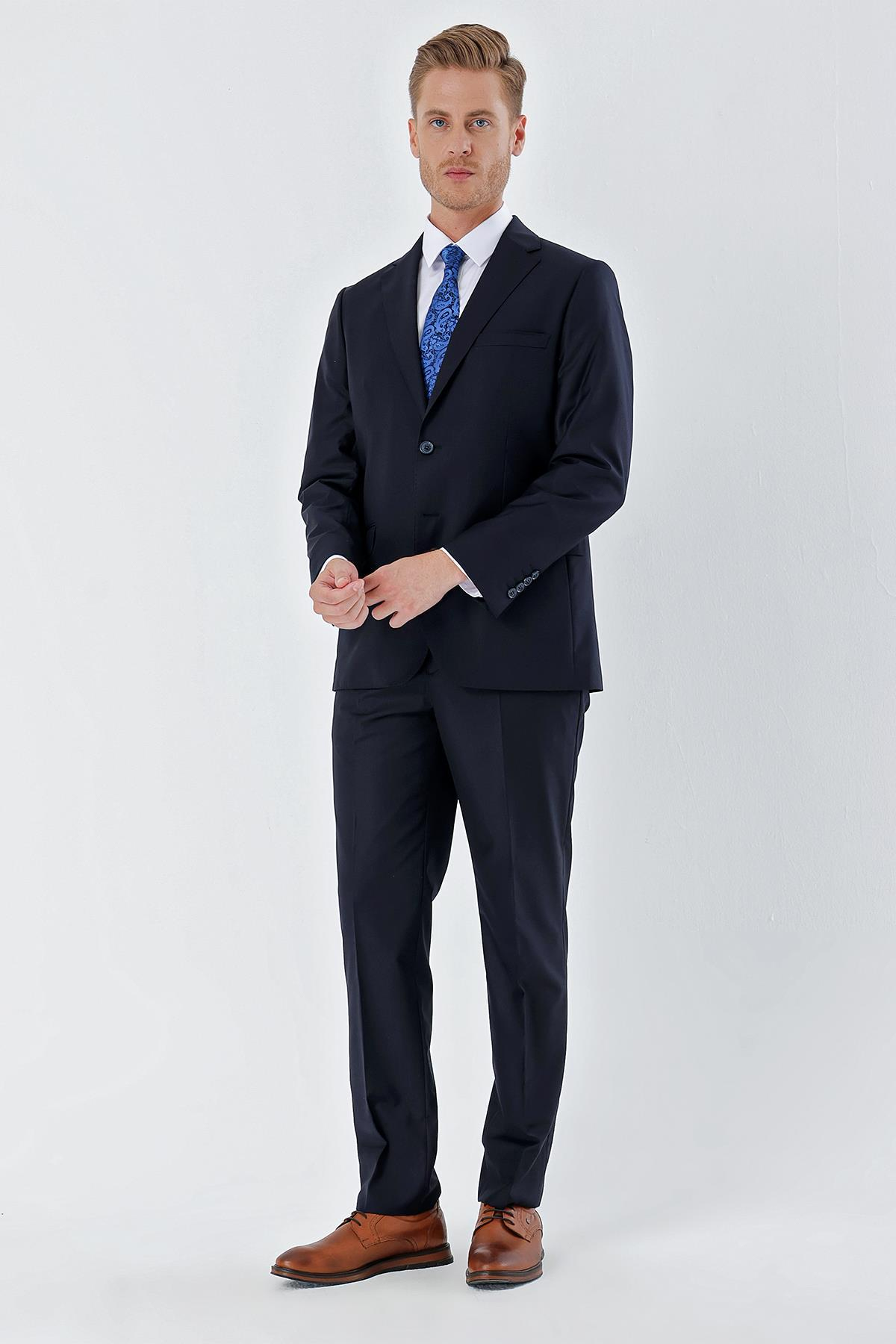Lacivert Mono Yaka 8 Drop Slim Fit Tam Astar Esnek Takım Elbise 1001240006