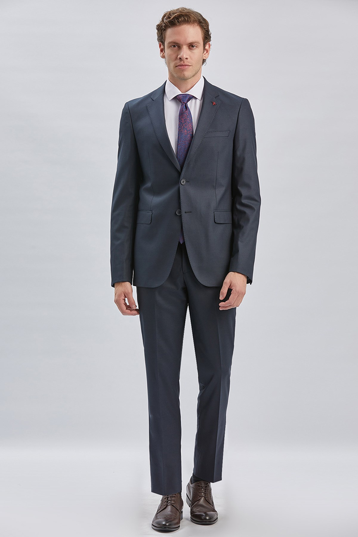 Lacivert Mono Yaka 8 Drop Slim Fit Tam Astar Esnek Takım Elbise 1001255006