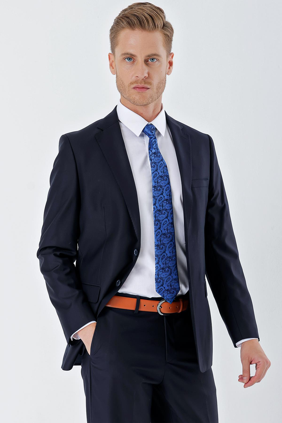 Lacivert Mono Yaka 8 Drop Slim Fit Tam Astar Esnek Takım Elbise 1001240006