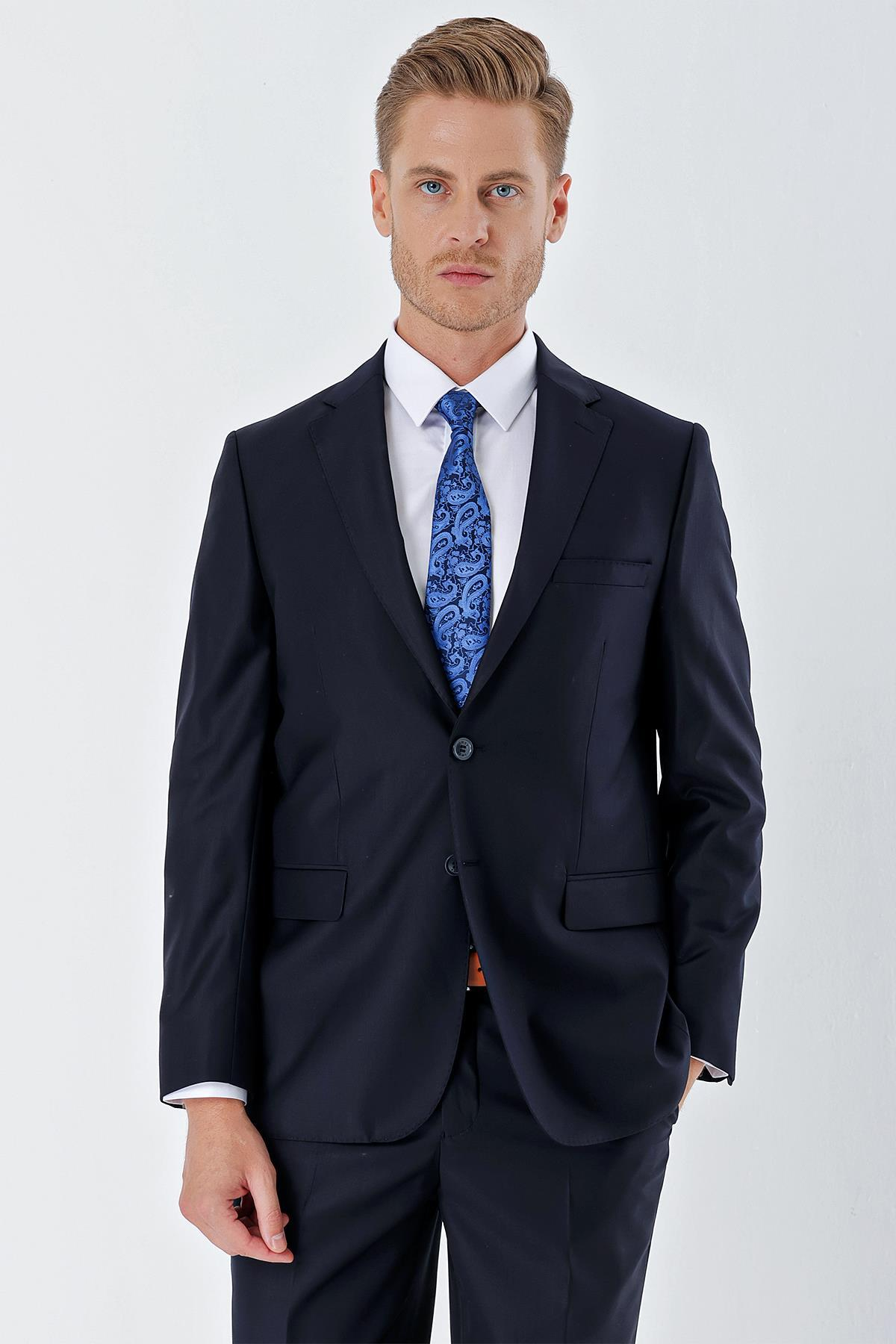 Lacivert Mono Yaka 8 Drop Slim Fit Tam Astar Esnek Takım Elbise 1001240006