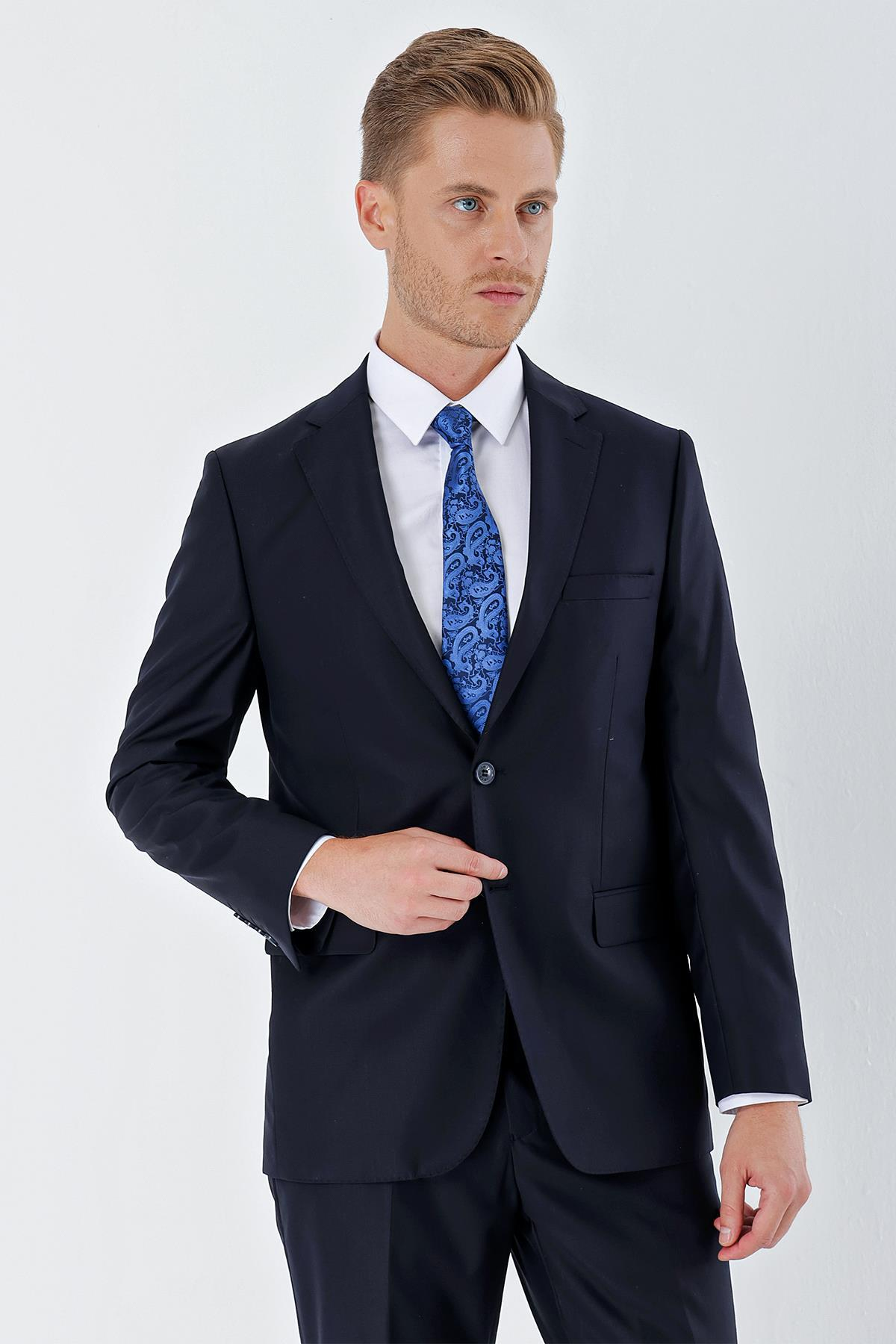 Lacivert Mono Yaka 8 Drop Slim Fit Tam Astar Esnek Takım Elbise 1001240006