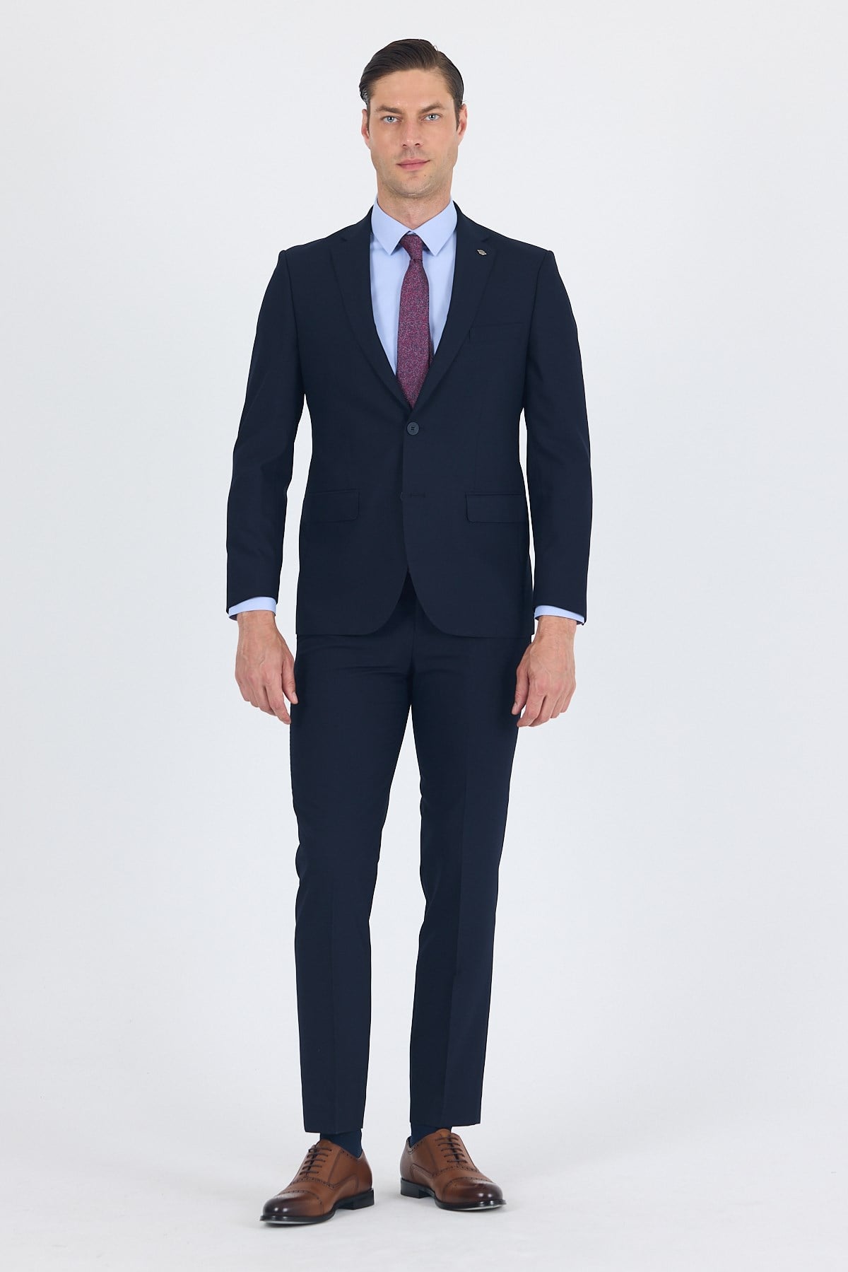 Lacivert Mono Yaka 6 Drop Comfort Fit Tam Astar Esnek Takım Elbise 1001260010
