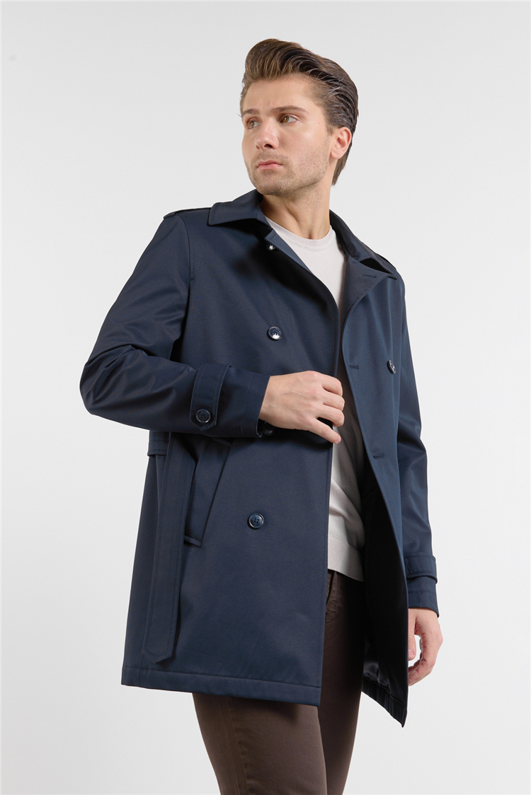 Lacivert Mono Yaka Düz Classic Comfort Fit Trençkot 1006260150
