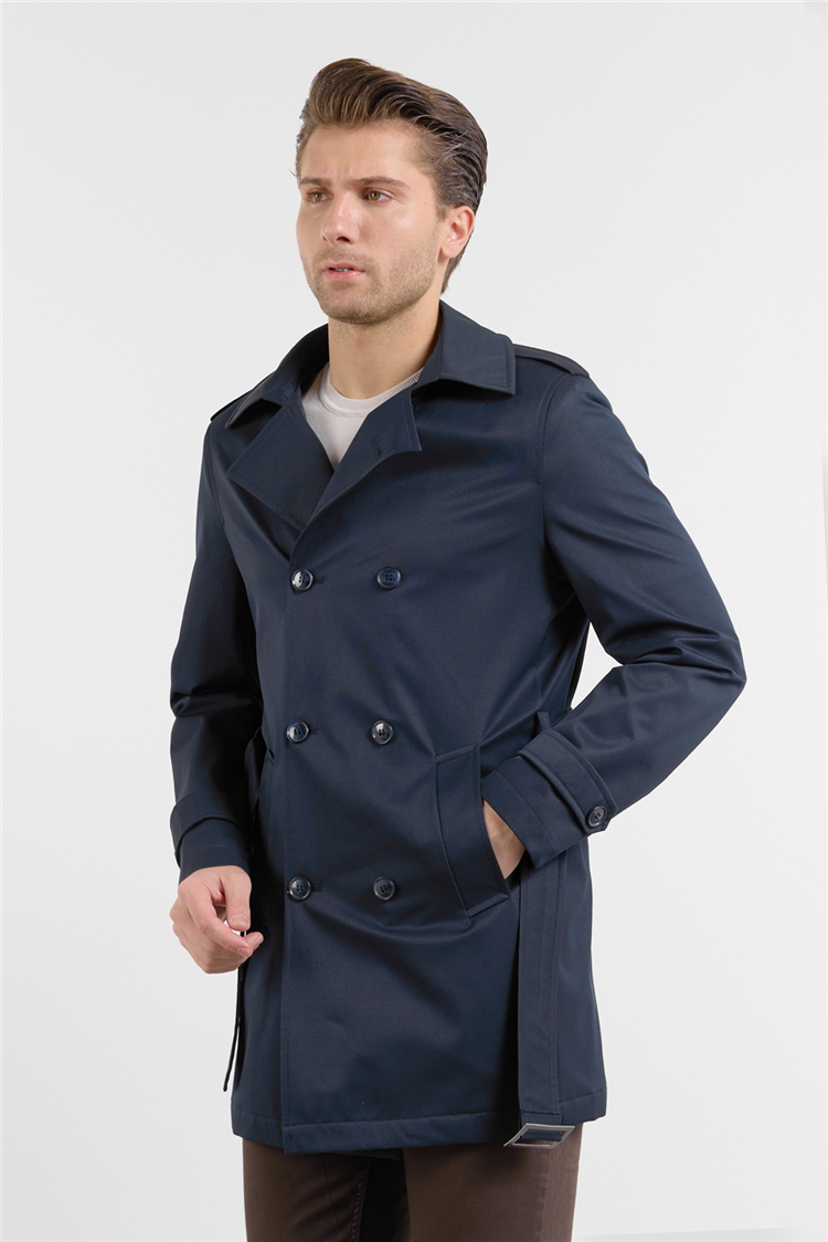 Lacivert Mono Yaka Düz Classic Comfort Fit Trençkot 1006260150