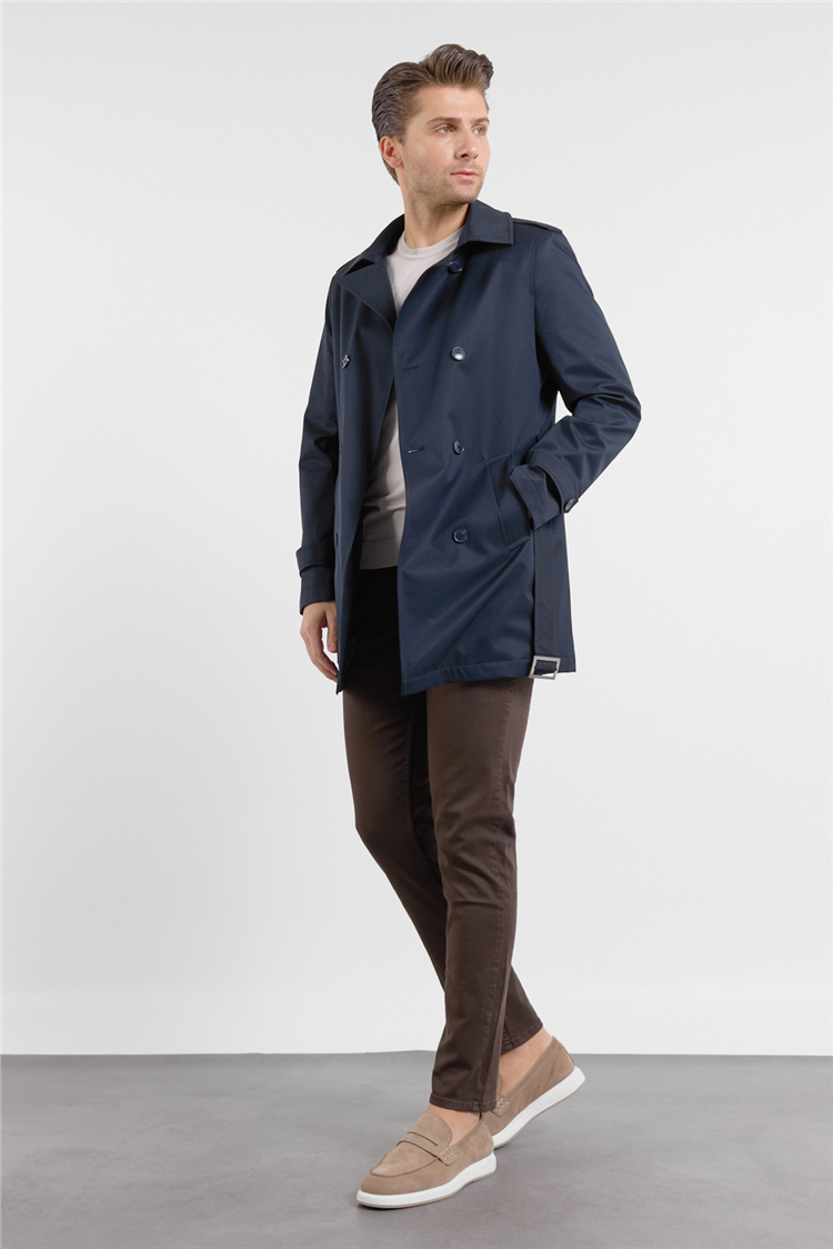 Lacivert Mono Yaka Düz Classic Comfort Fit Trençkot 1006260150