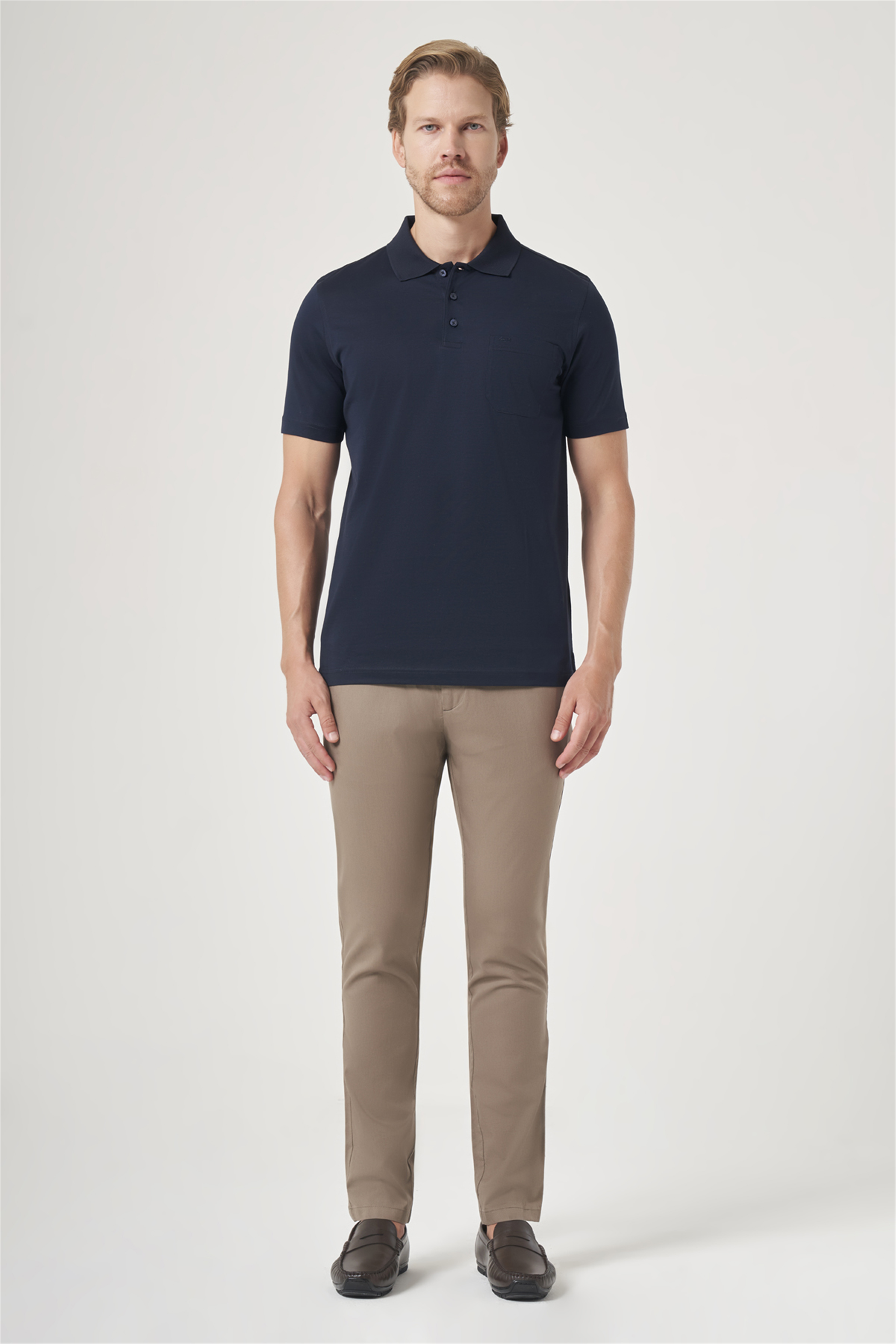 Lacivert Polo Yaka Kısa Kol Cepli Comfort Fit %100 Pamuk Tişört 1011260163