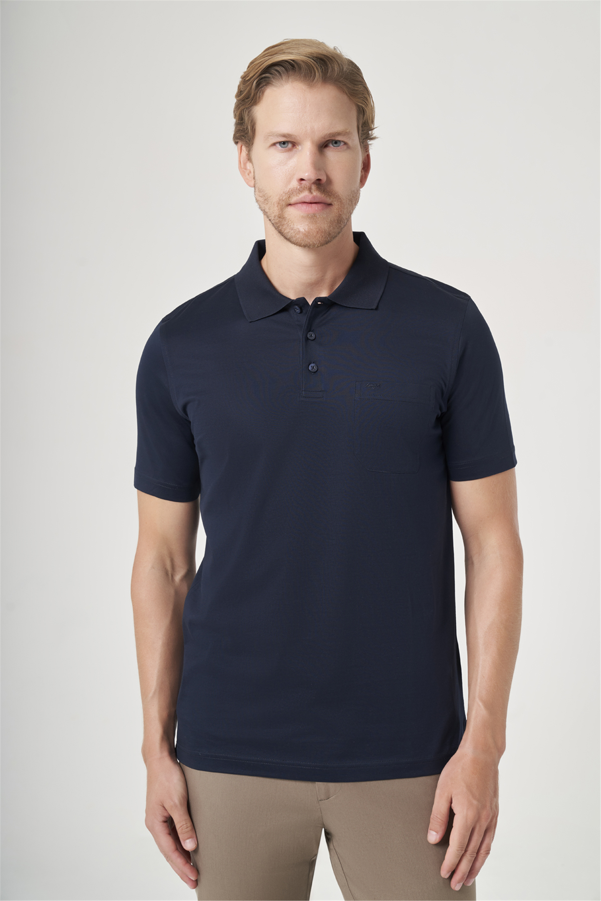 Lacivert Polo Yaka Kısa Kol Cepli Comfort Fit %100 Pamuk Tişört 1011260163