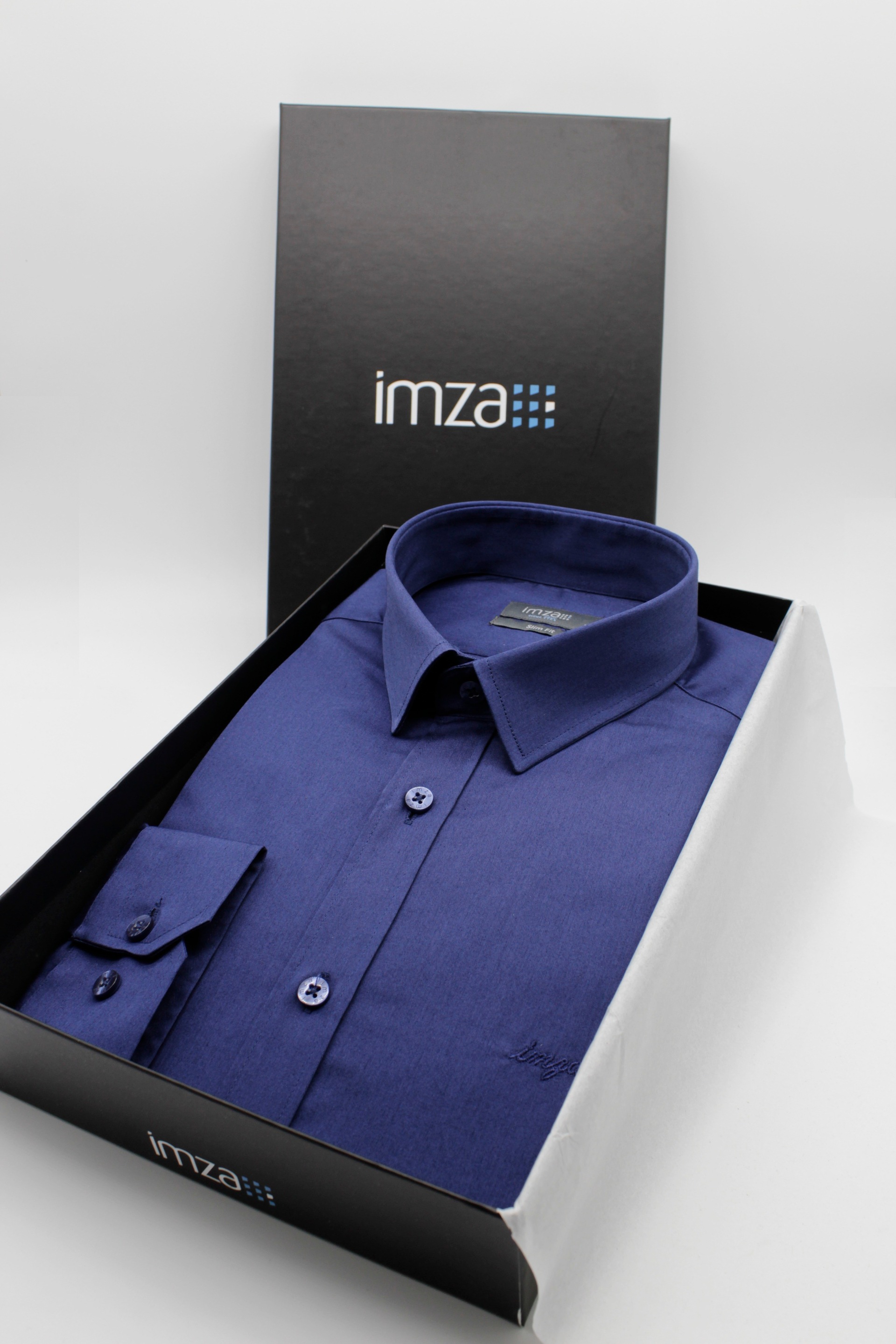 Lacivert Sert Yaka Cepsiz Slim Fit Classic Pamuklu Gömlek 1004255324