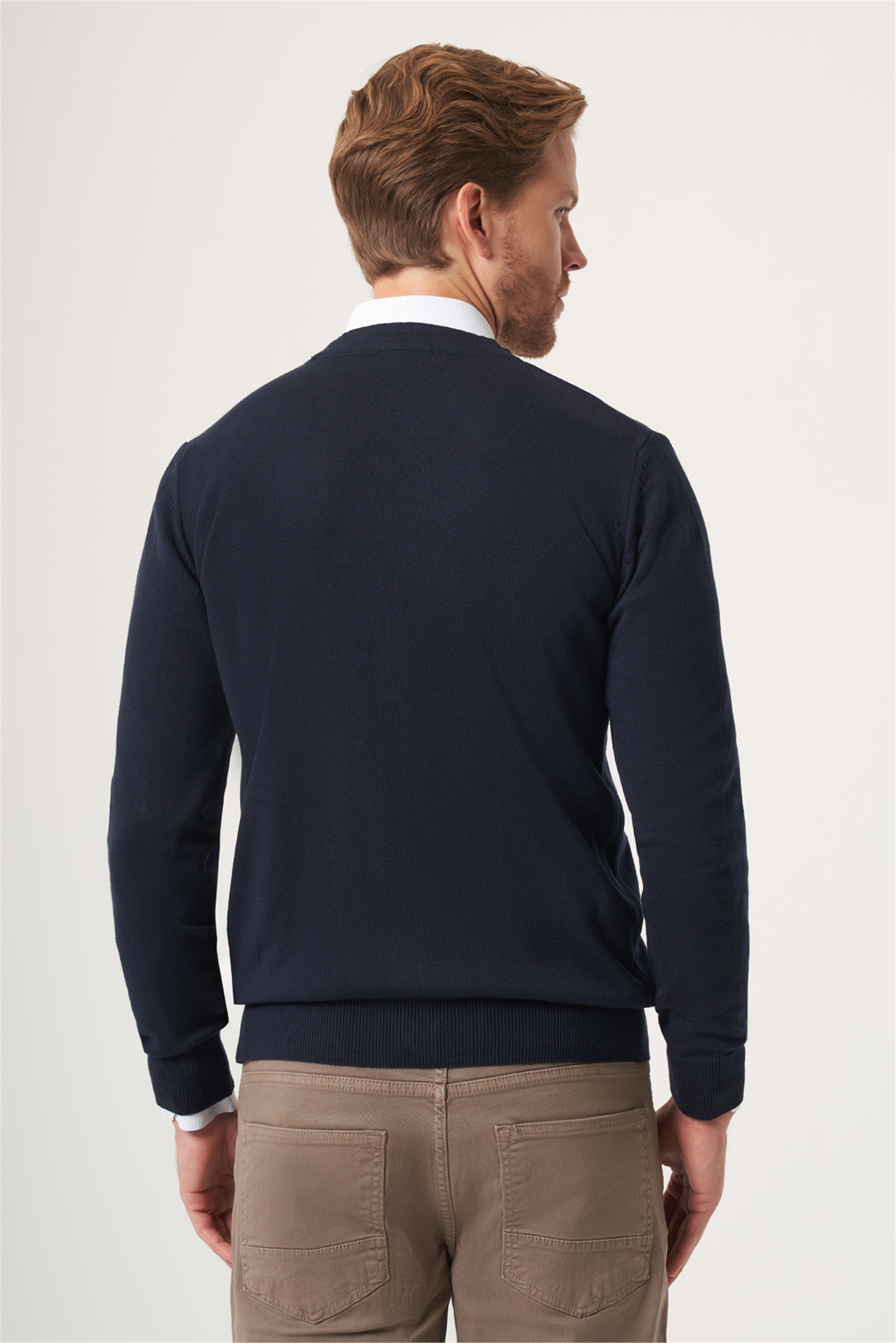 Lacivert V Yaka Uzun Kol Örme Comfort Fit Pamuklu Hırka Triko 1012265016