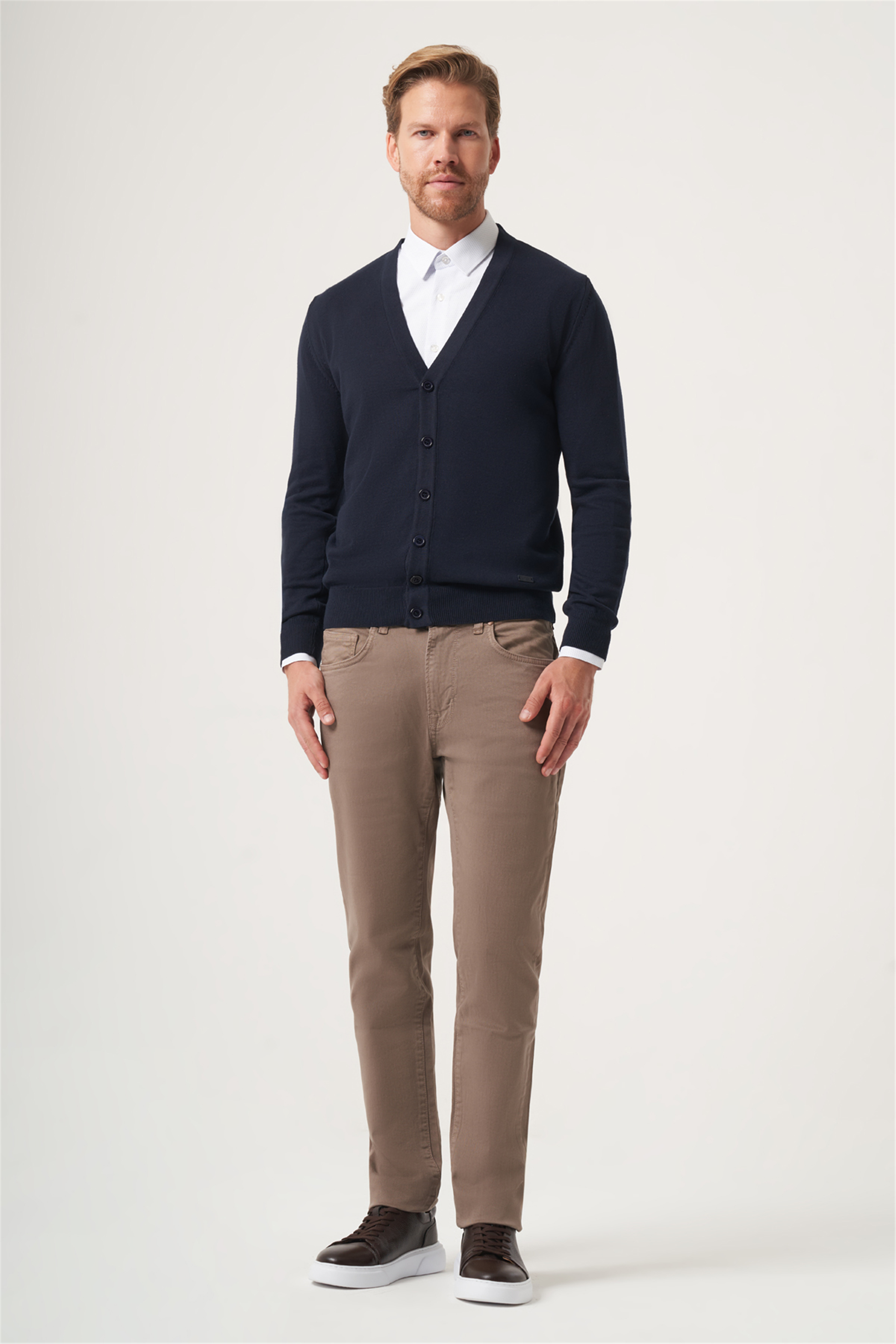 Lacivert V Yaka Uzun Kol Örme Comfort Fit Pamuklu Hırka Triko 1012265016
