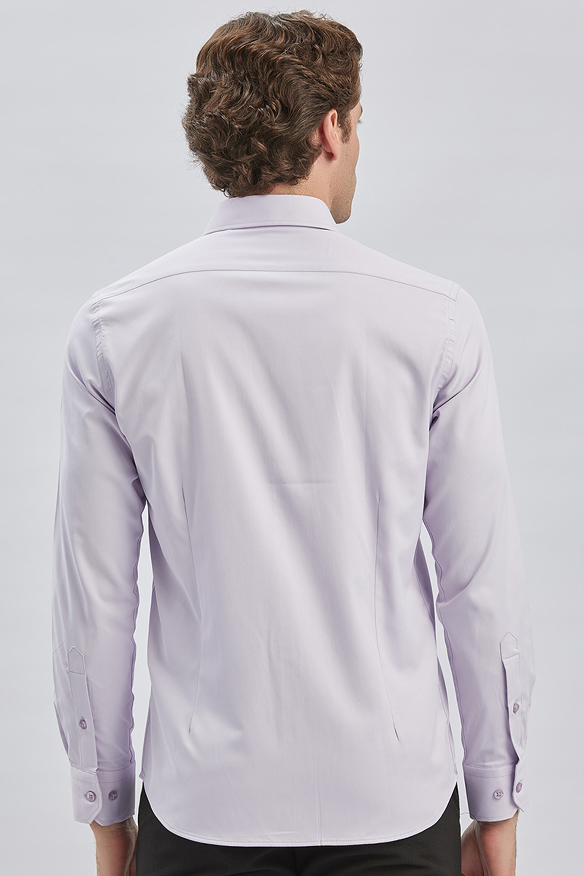 Mor Uzun Kollu Cepsiz Pamuklu Likralı Klasik Slim Fit Gömlek 1004240234