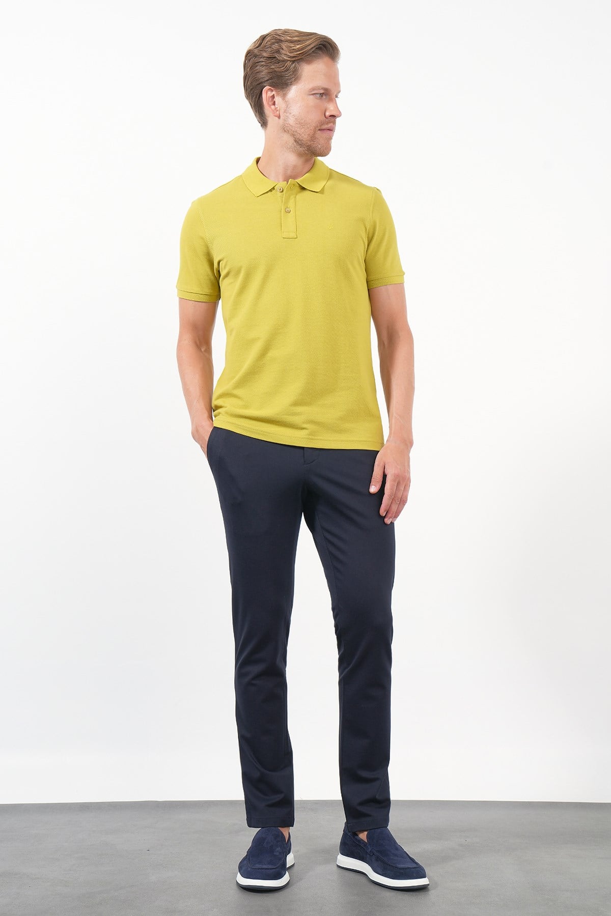 Kehribar Polo Yaka Pike Kısa Kol Slim Fit Pamuklu Tişört 1011260170