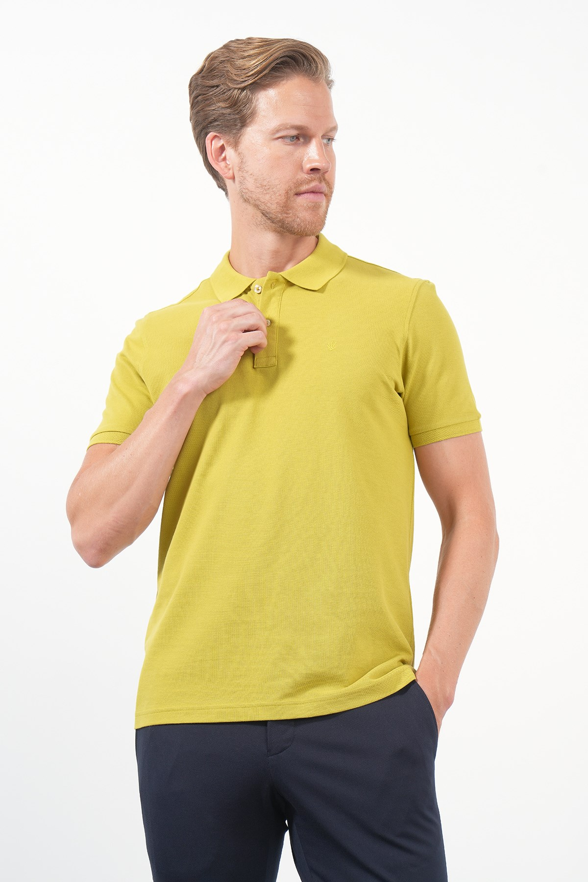 Kehribar Polo Yaka Pike Kısa Kol Slim Fit Pamuklu Tişört 1011260170
