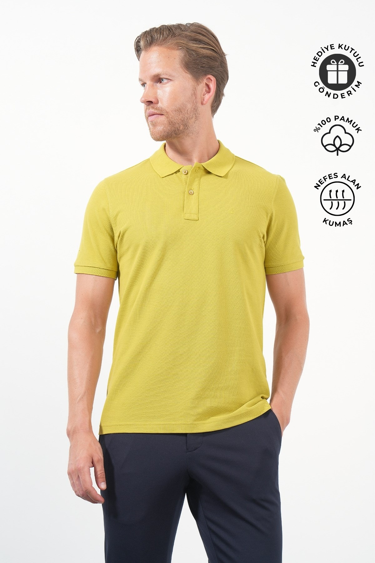 Kehribar Polo Yaka Pike Kısa Kol Slim Fit Pamuklu Tişört 1011260170