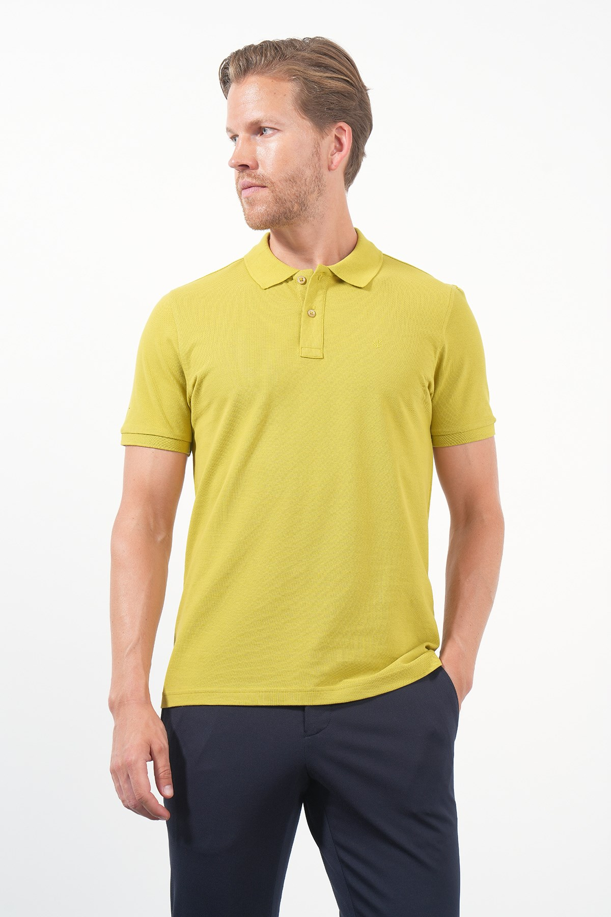 Kehribar Polo Yaka Pike Kısa Kol Slim Fit Pamuklu Tişört 1011260170